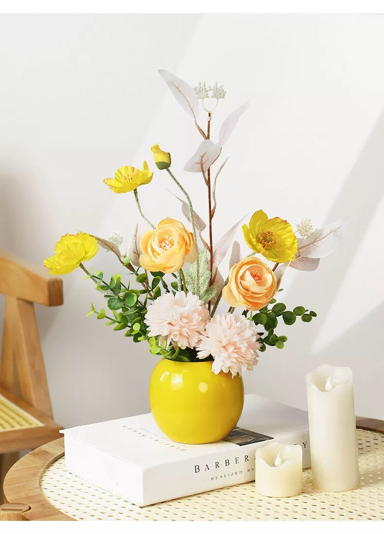 Artificial Flower Bouquet with Ceramic Vase Set photo 3