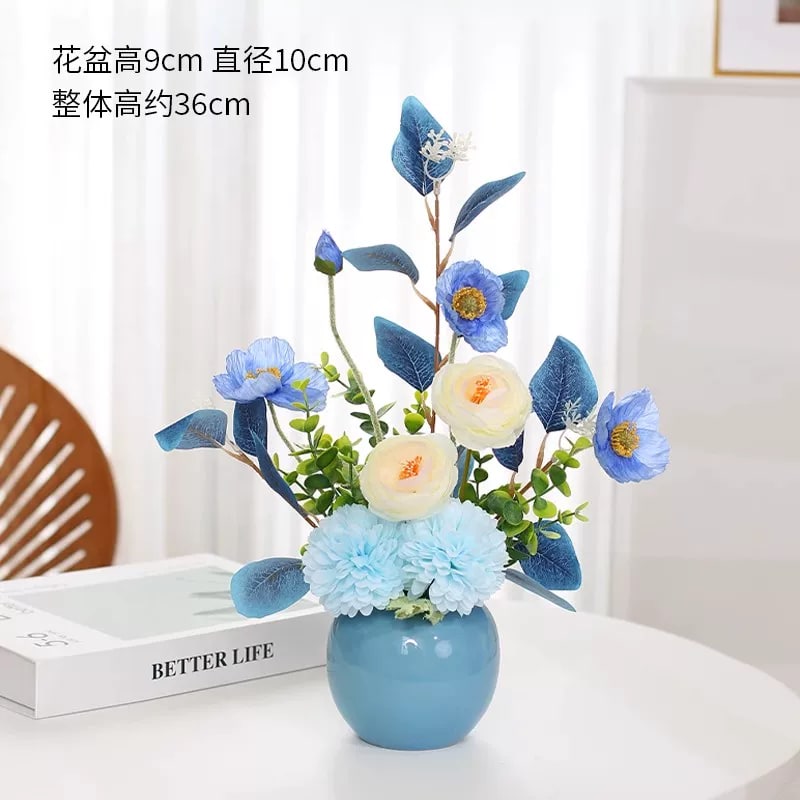 Artificial Flower Bouquet with Ceramic Vase Set photo 2