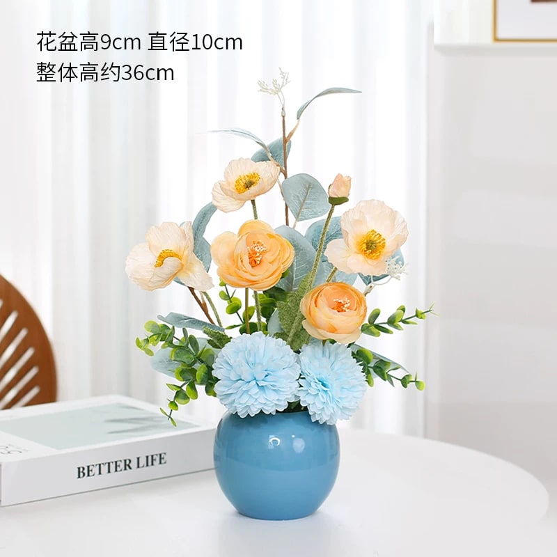 Artificial Flower Bouquet with Ceramic Vase Set photo 3