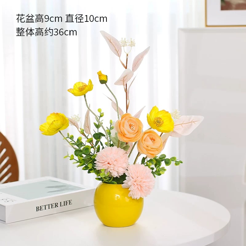 Artificial Flower Bouquet with Ceramic Vase Set photo 5