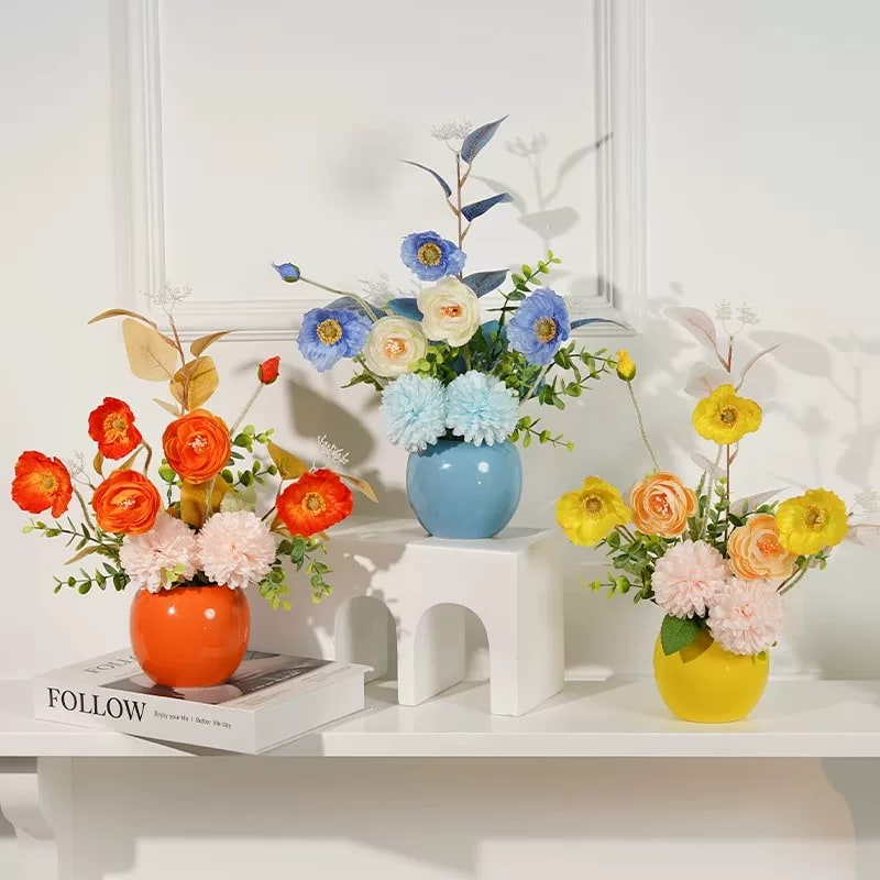 Artificial Flower Bouquet with Ceramic Vase Set photo 6