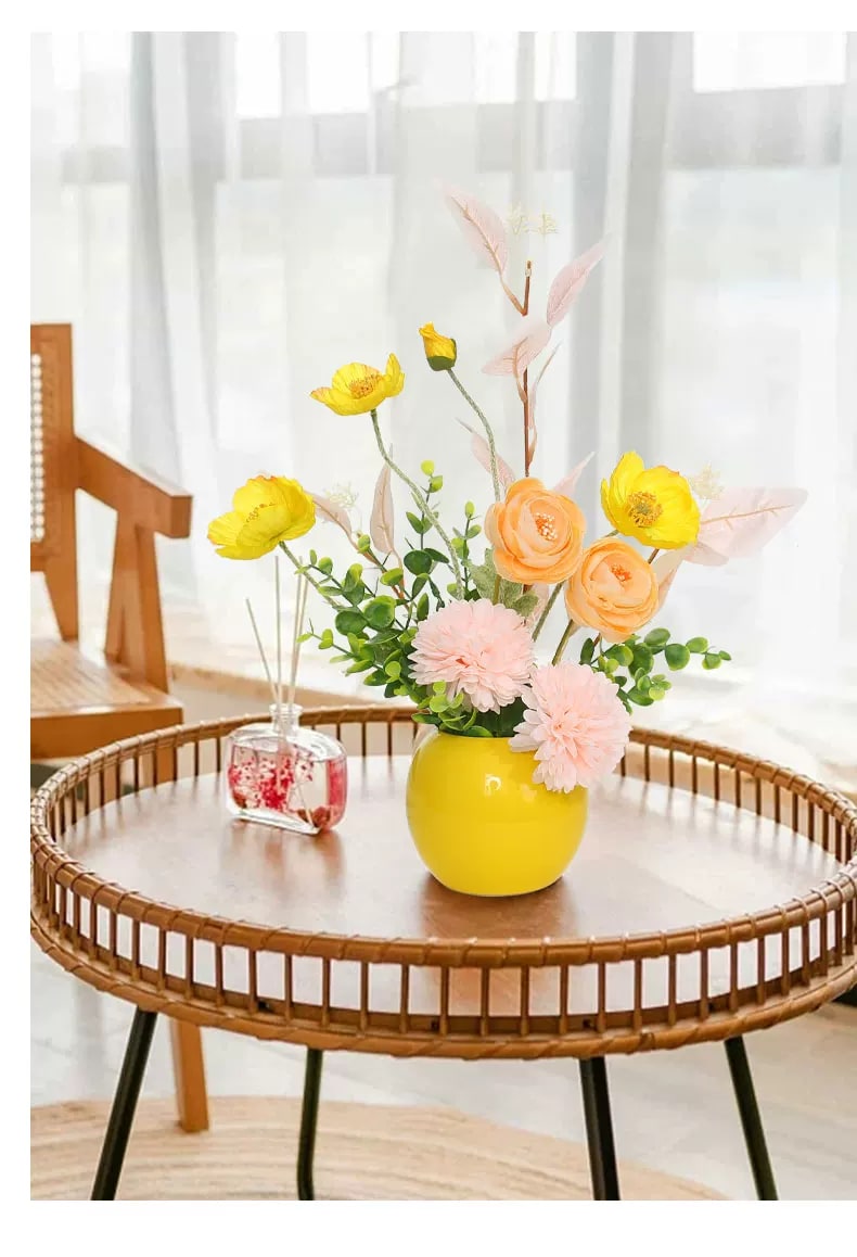 Artificial Flower Bouquet with Ceramic Vase Set photo 4