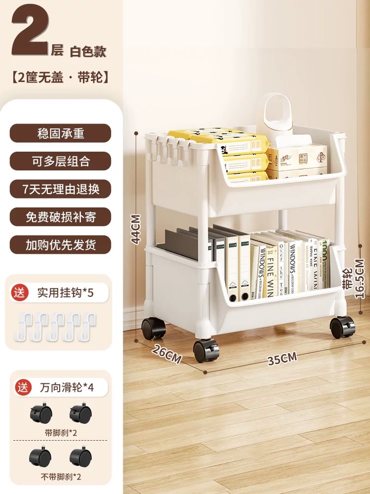 Rolling Multi-Tier Storage Trolley with Castors and Hooks photo 6
