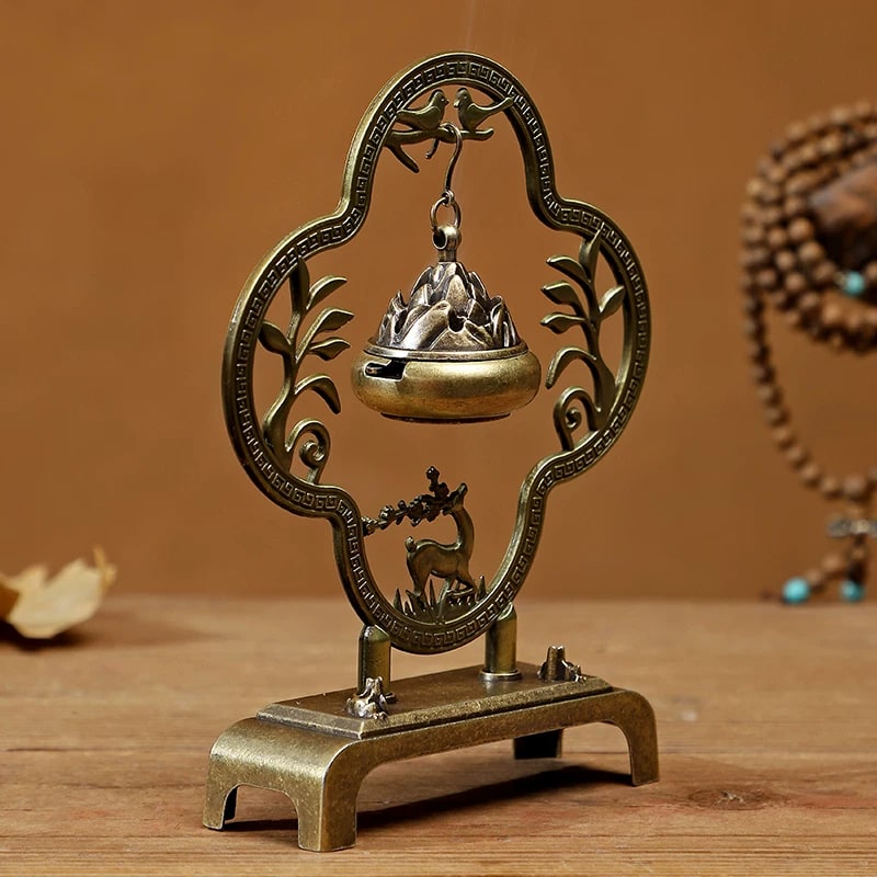 Hanging Alloy Incense Burner with Deer and Cloud Frame photo 3