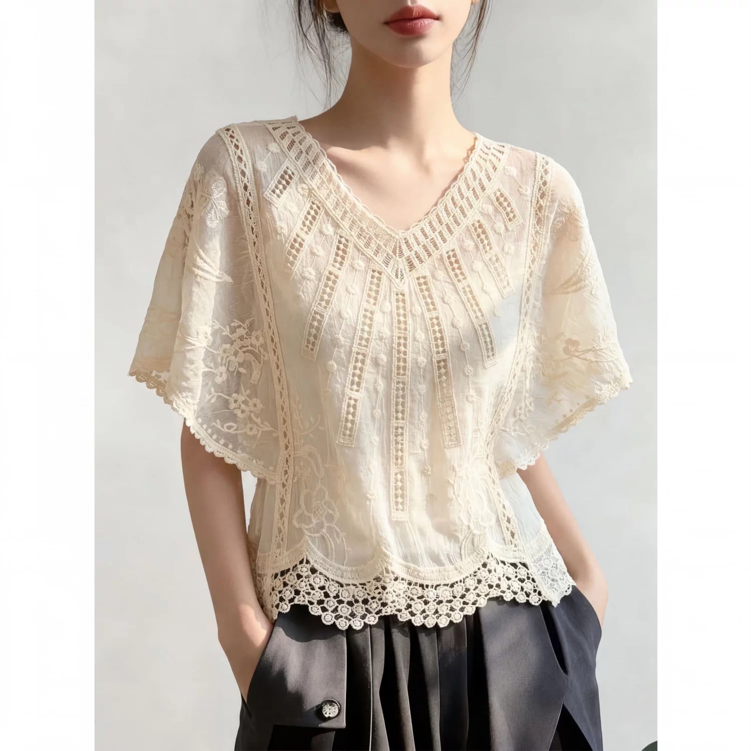 Embroidered Cutwork Lace Blouse photo 2