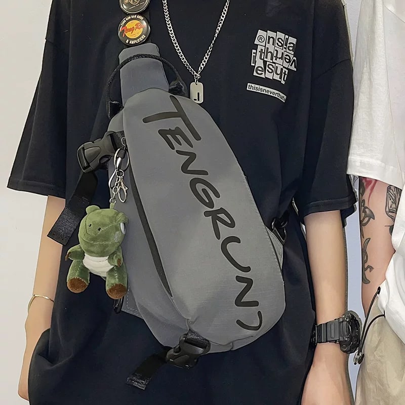 Nylon Crescent Chest Sling Bag with Charm photo 3