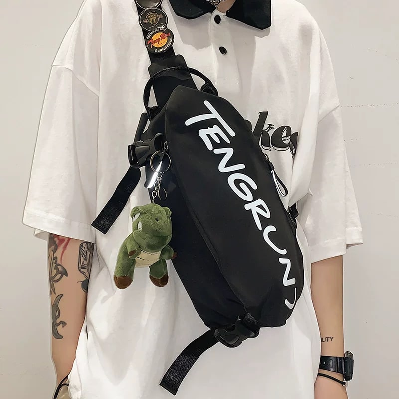 Nylon Crescent Chest Sling Bag with Charm photo 2