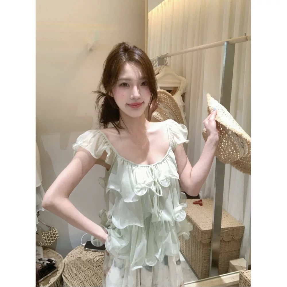 Ruffled Flutter-Sleeve Chiffon Blouse photo 6