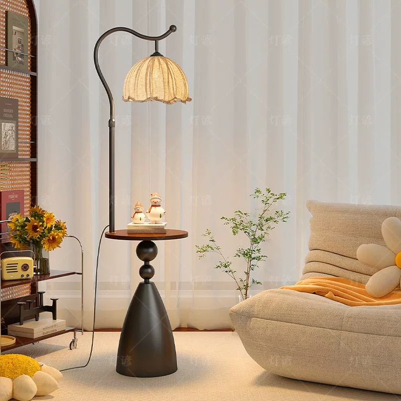 French-Style Floor Lamp with Built-In Round Side Table photo 6