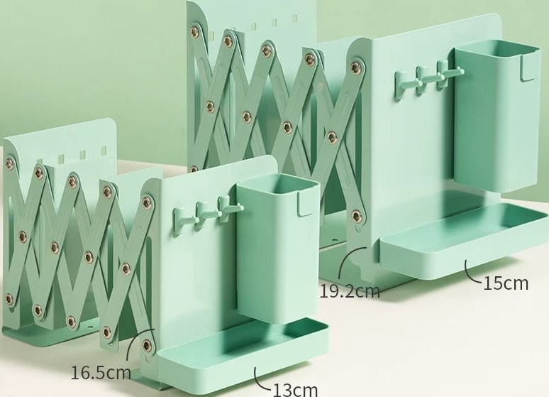 Extendable Metal Desk Book Stand with Pen Cup