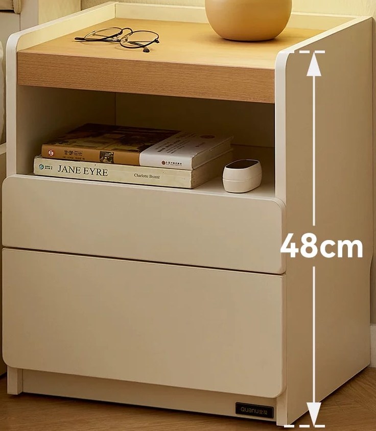 QuanU Cream White and Wood Bedside Table with 2 Drawers — Home & Furniture on G+ Market