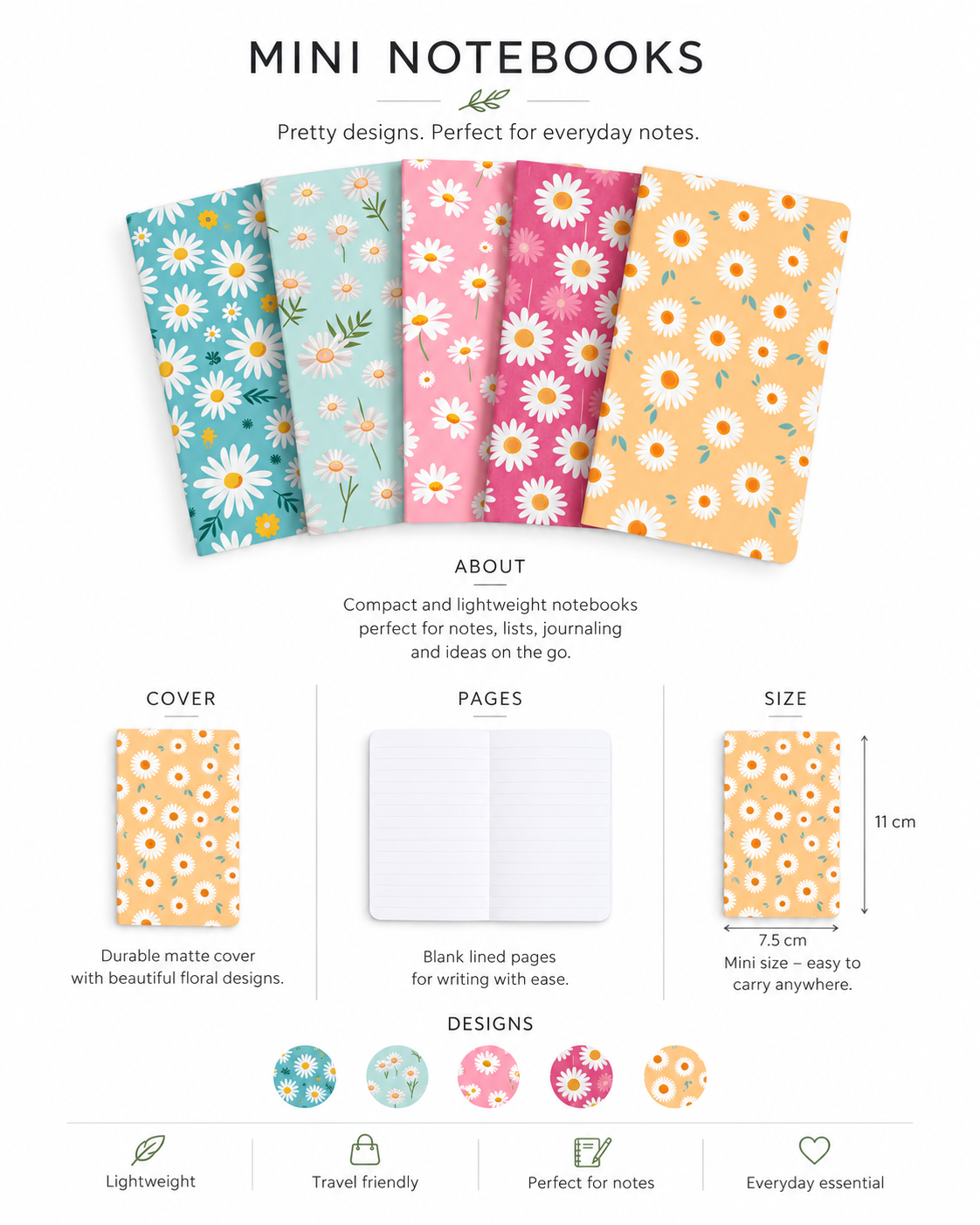 Mini Notebooks - Daisies
