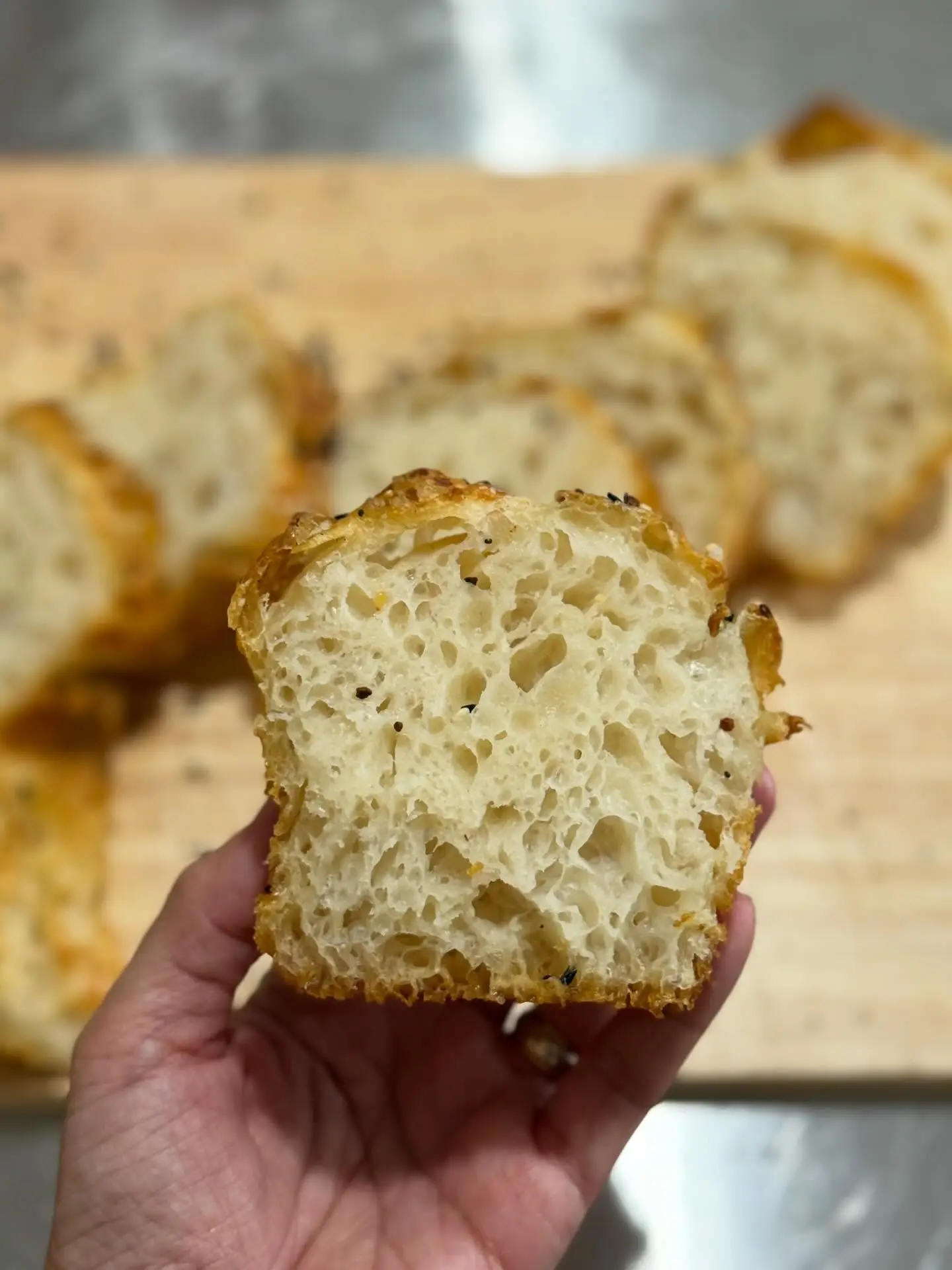This focaccia rests cold for 48 hours. 2