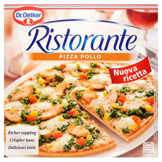 Dr. Oetker Ristorante Pizza Pollo gyorsfagyasztott paradicsomos, sajtos és csirkemelles pizza 355 g