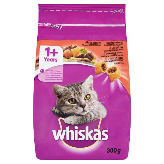 Whiskas 1+ teljes értékű állateledel felnőtt macskák számára marhahússal 300 g