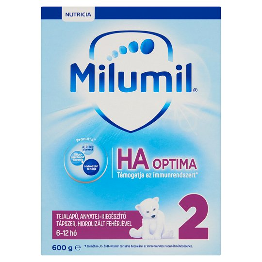Milumil HA2 Optima tejalapú, anyatej kiegészítő tápszer, hidrolizált fehérjével 6 12 hó 600 g