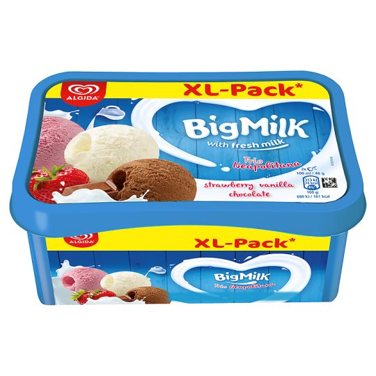Big Milk eper jégkrém vanília tejszín ízű jégkrém és csokoládés jégkrém 1400 ml