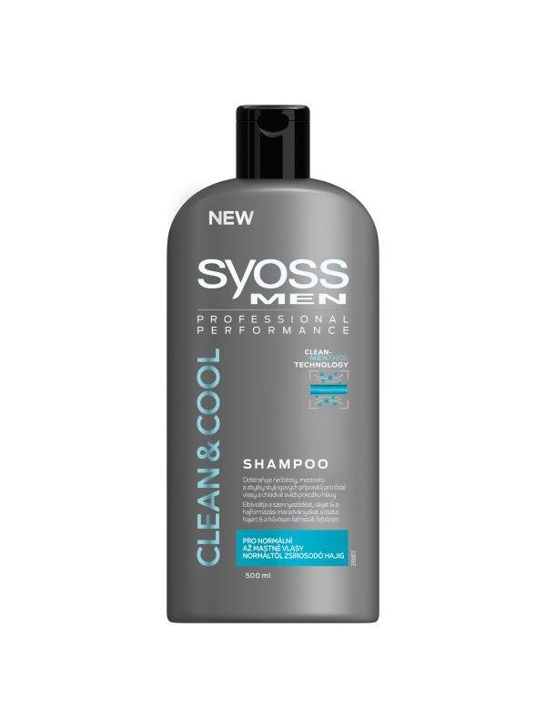 Syoss Sampon Men Clean & Cool tisztító és hűsítő, normál és zsírosodó hajra, 0,5 l