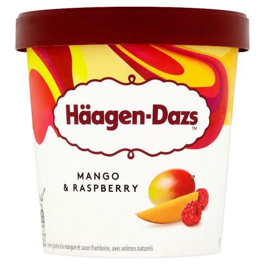 Häagen Dazs mangó tejes gyümölcsjégkrém málnás díszítéssel 460 ml