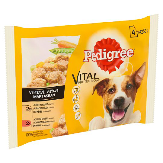 Pedigree Pedigree nedves állateledel kutyáknak csirke zöldség és marha zöldség mártásban alutasak 4 x 100 g