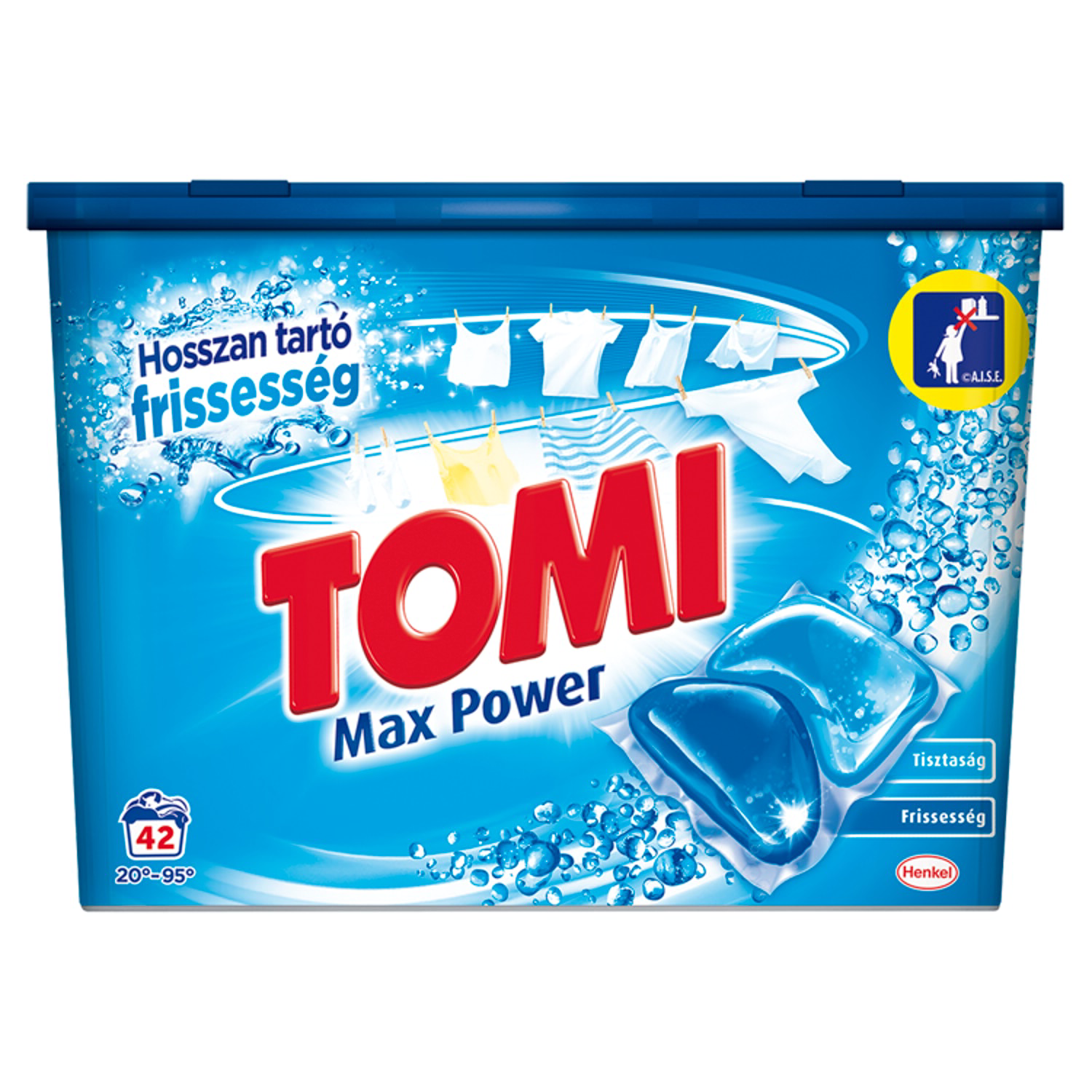 Tomi Max Power kétkamrás mosókapszula gépi mosáshoz, fehér és világos ruhadarabokhoz 42 mosás 840 g