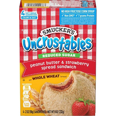 Smucker's Smucker's Frozen Uncrustables Whole Wheat Peanut Butter & Strawberry Jam Sandwich  8oz/4ct