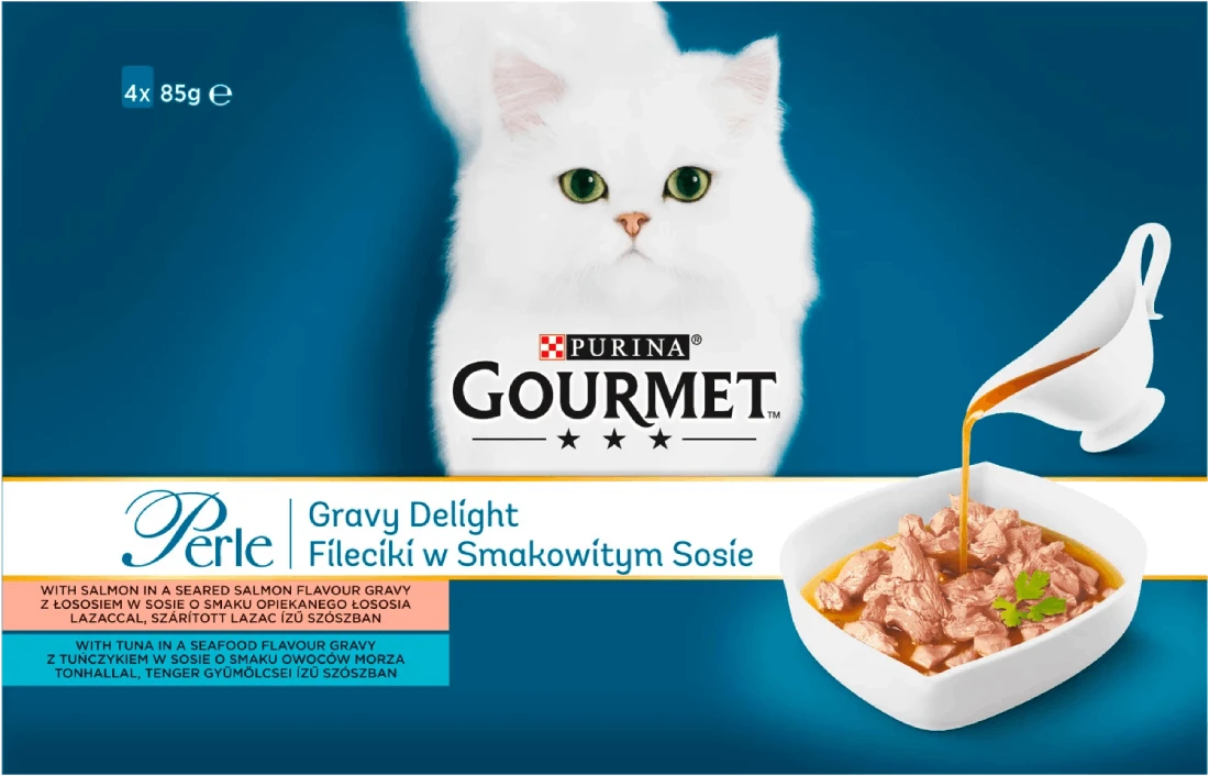 Gourmet Perle Gravy Delight teljes értékű állateledel felnőtt macskák számára 4x85g