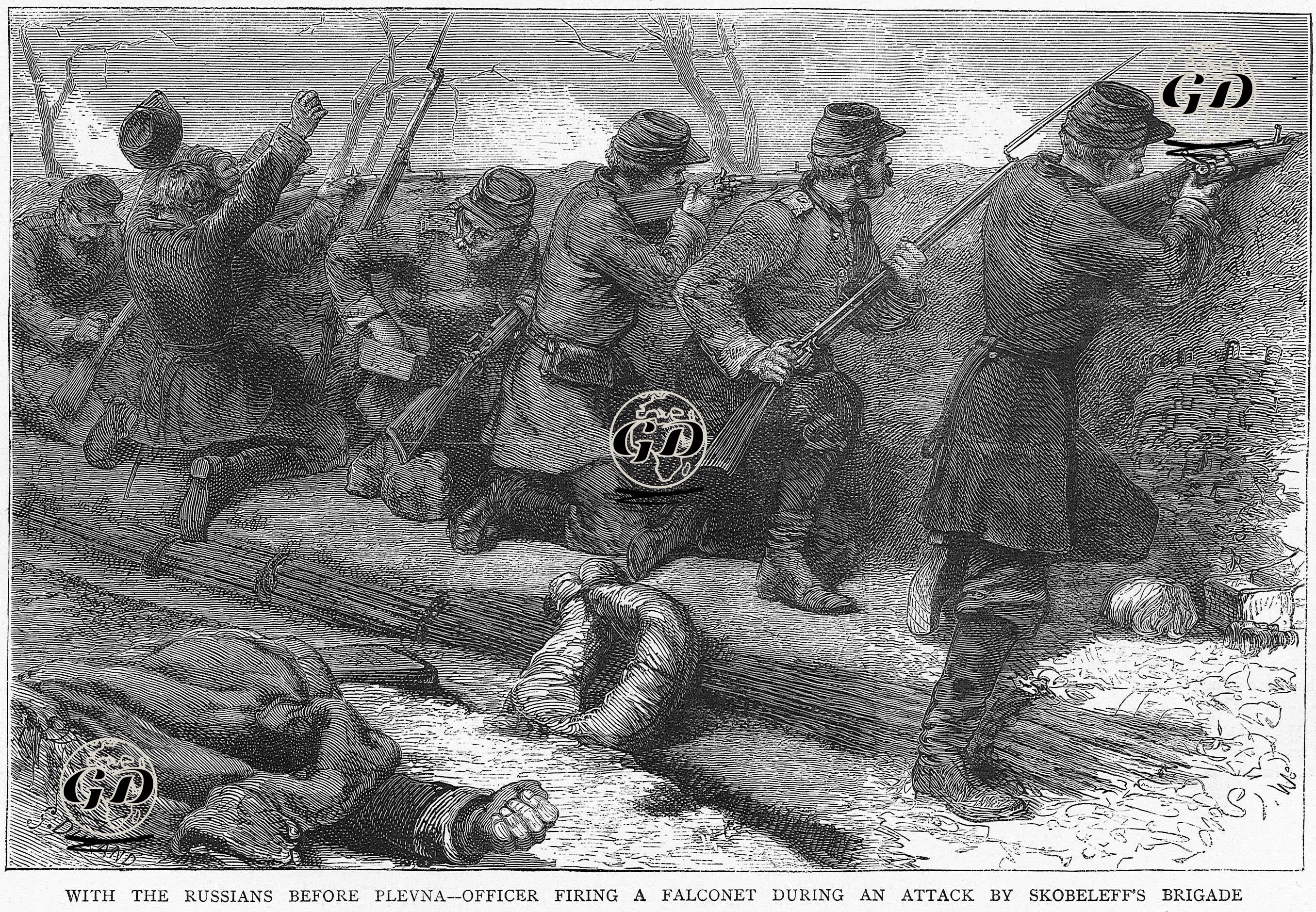 93 Harbi Sırasında Plenve Önlerinde General Skobelev'in Alayının Falconet Tüfeklerle Siperlerden Ateş Etmeleri - Godefroy Durand (1832-1896) - 1877