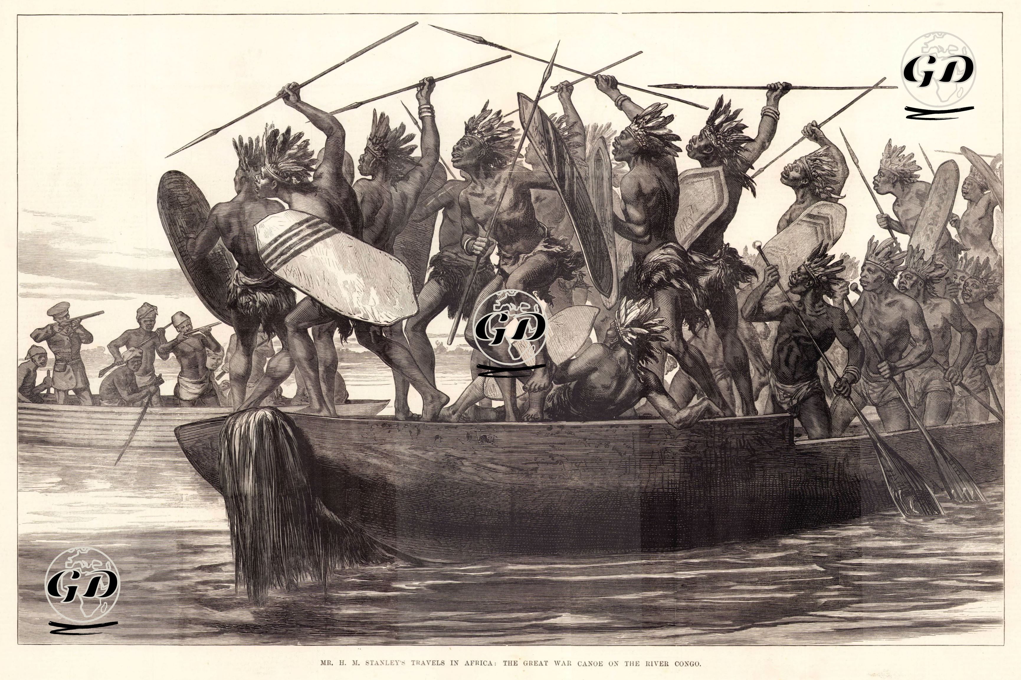 Henry Morton Stanley'in Kongo Haritasını Yapmak İçin Gittiği Afrika'da Kongo Nehri Üzerinde Kongo Yerlileri İle Girdiği Çatışma -  - 1878
