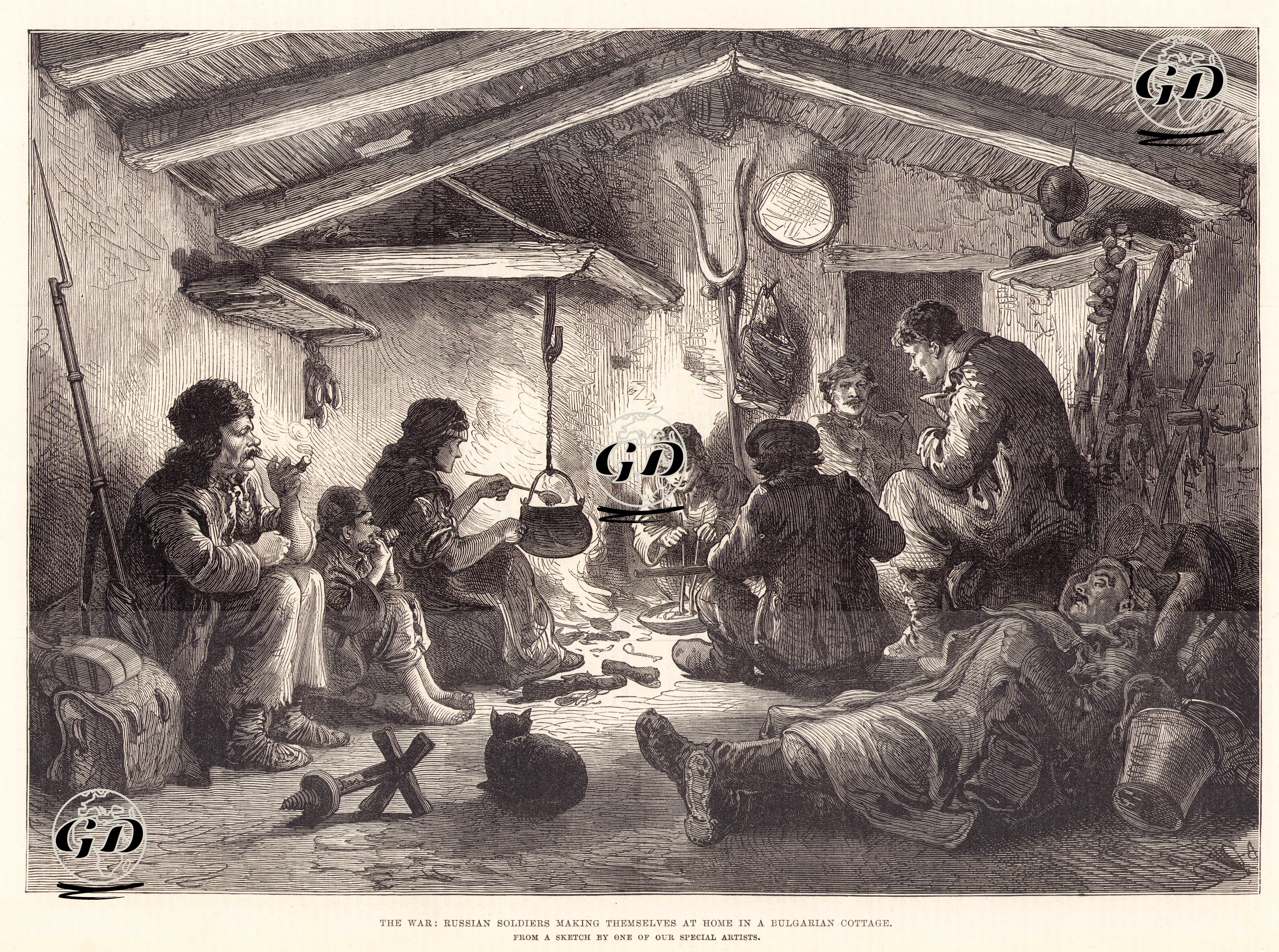 The War, Russian Soldiers Making Themselves At Home in A Bulgarian Cottage -  - 1878