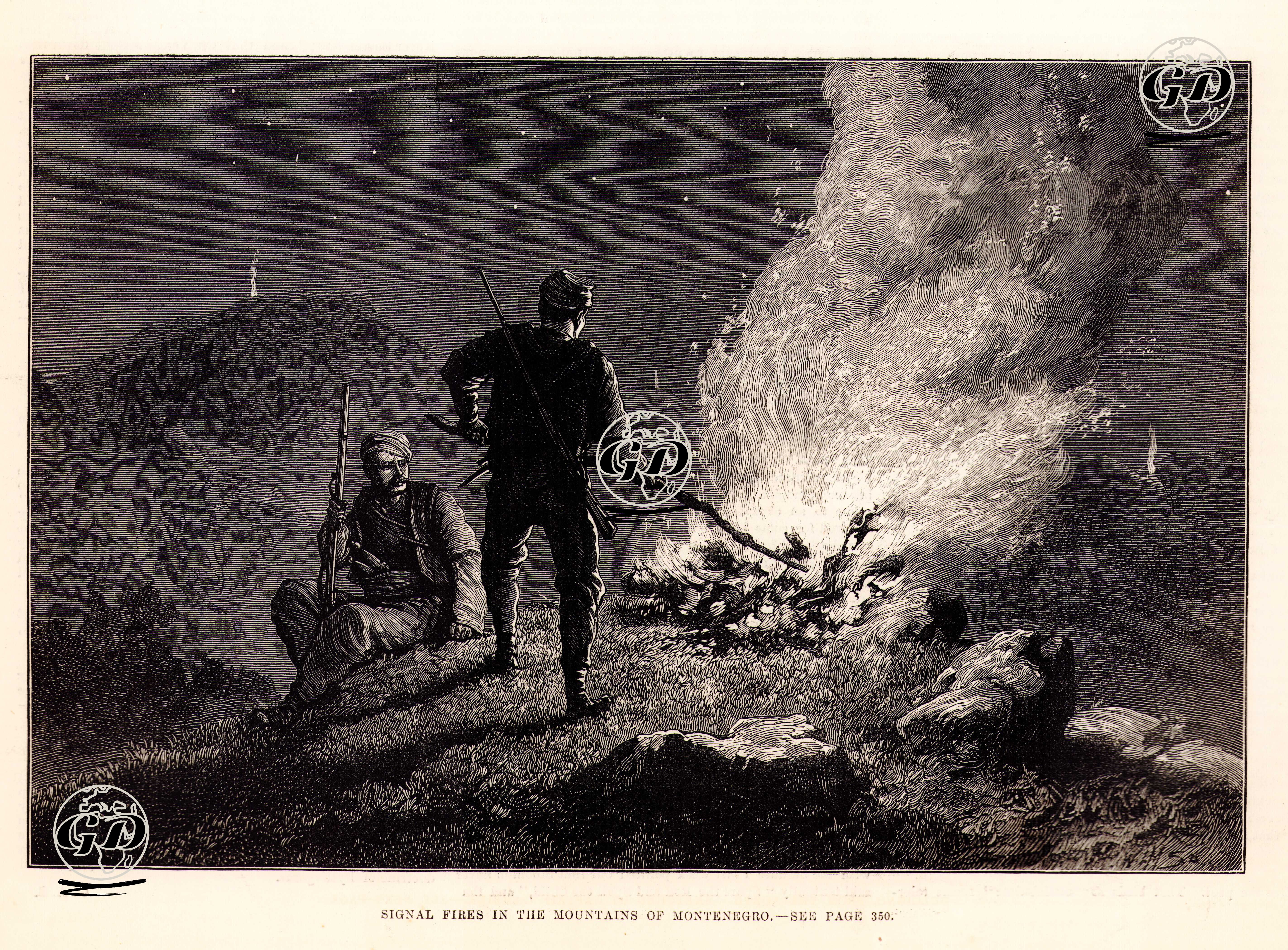 Signal Fires in The Mountains Of Montenegro -  - 1880