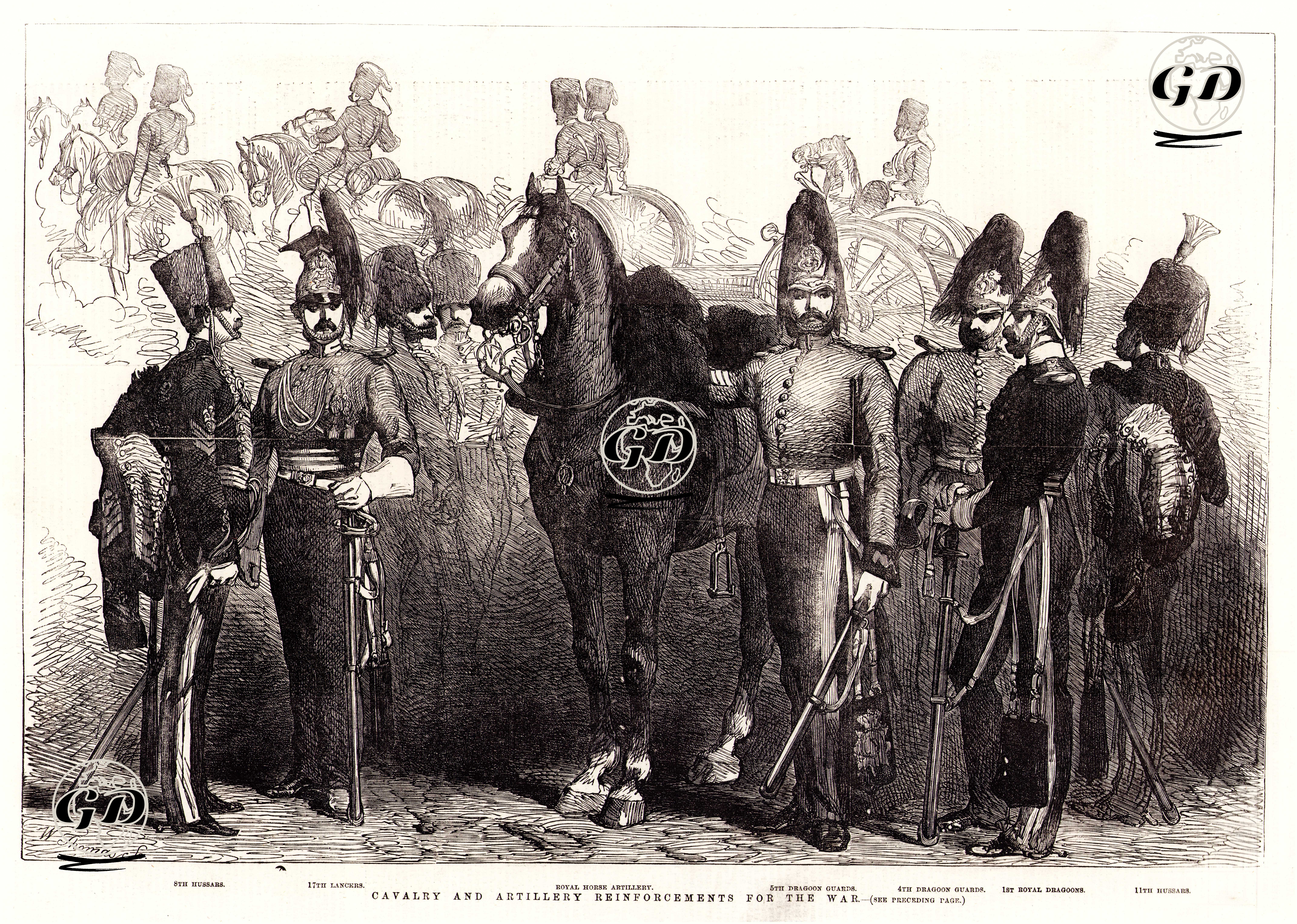 Cavalry And Artillery Reinforcements For The War-8th Hussars, 17th Lancers, Royal Horse Artillery 5th Dragoon Guards 4th Dragoon Guards, 1st Royal Dragoons ,14th 
Hussar - W.Thomas - 1855