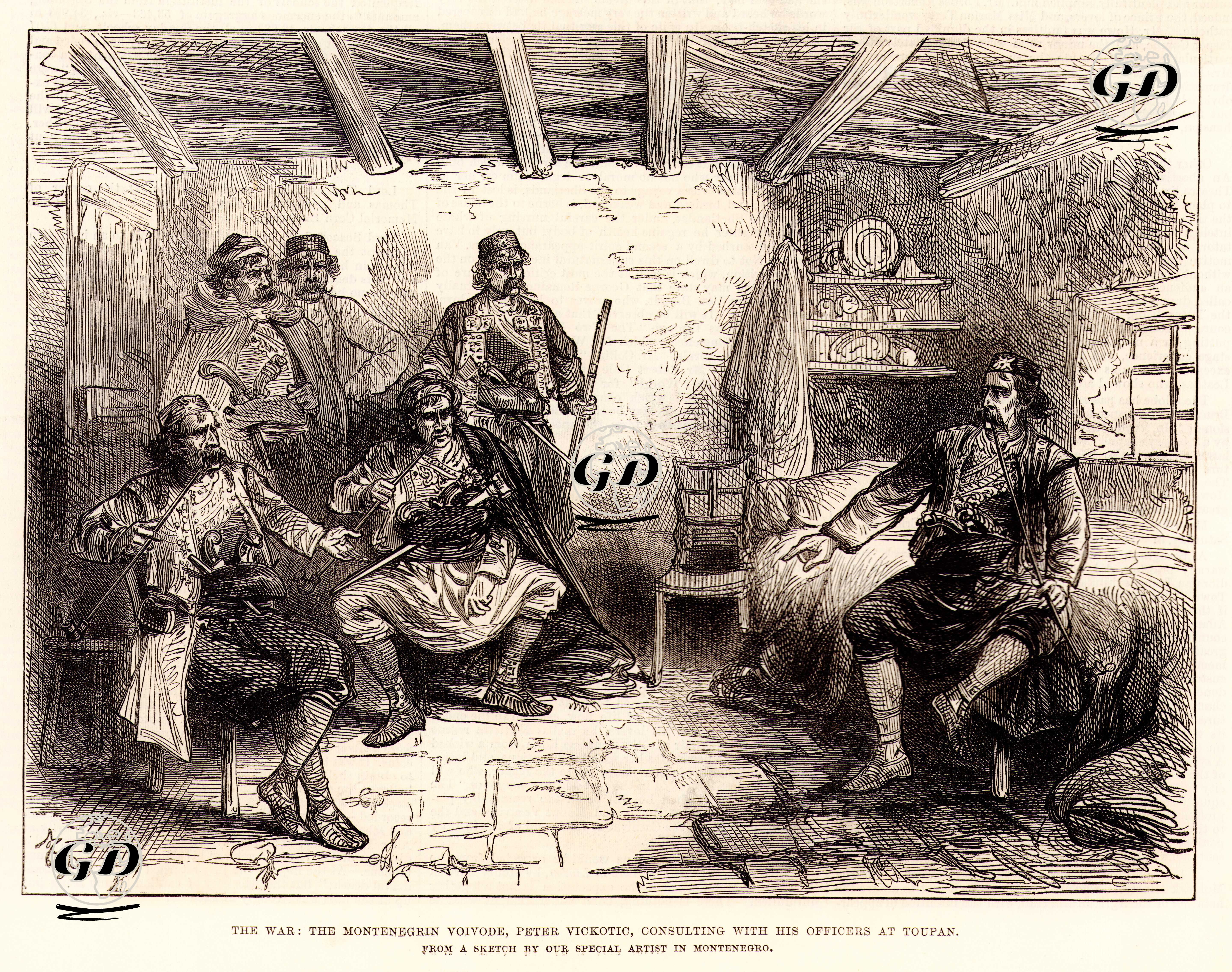 Osmanlı-Karadağ Savaşı Sırasında Karadağ Voyvodası Peter Vickotic Subayları İle Toupan'da Görüsmesi - Melton Prior - 1876