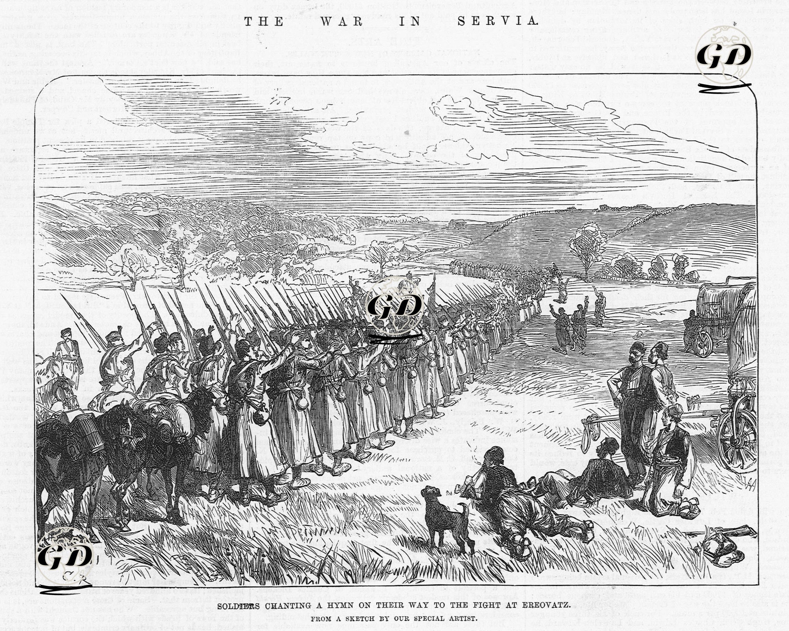 The War İn Servia-Soldiers Chanting A Hymn On Their Way To The Fight At Ereovatz - C.Robinson - 1876