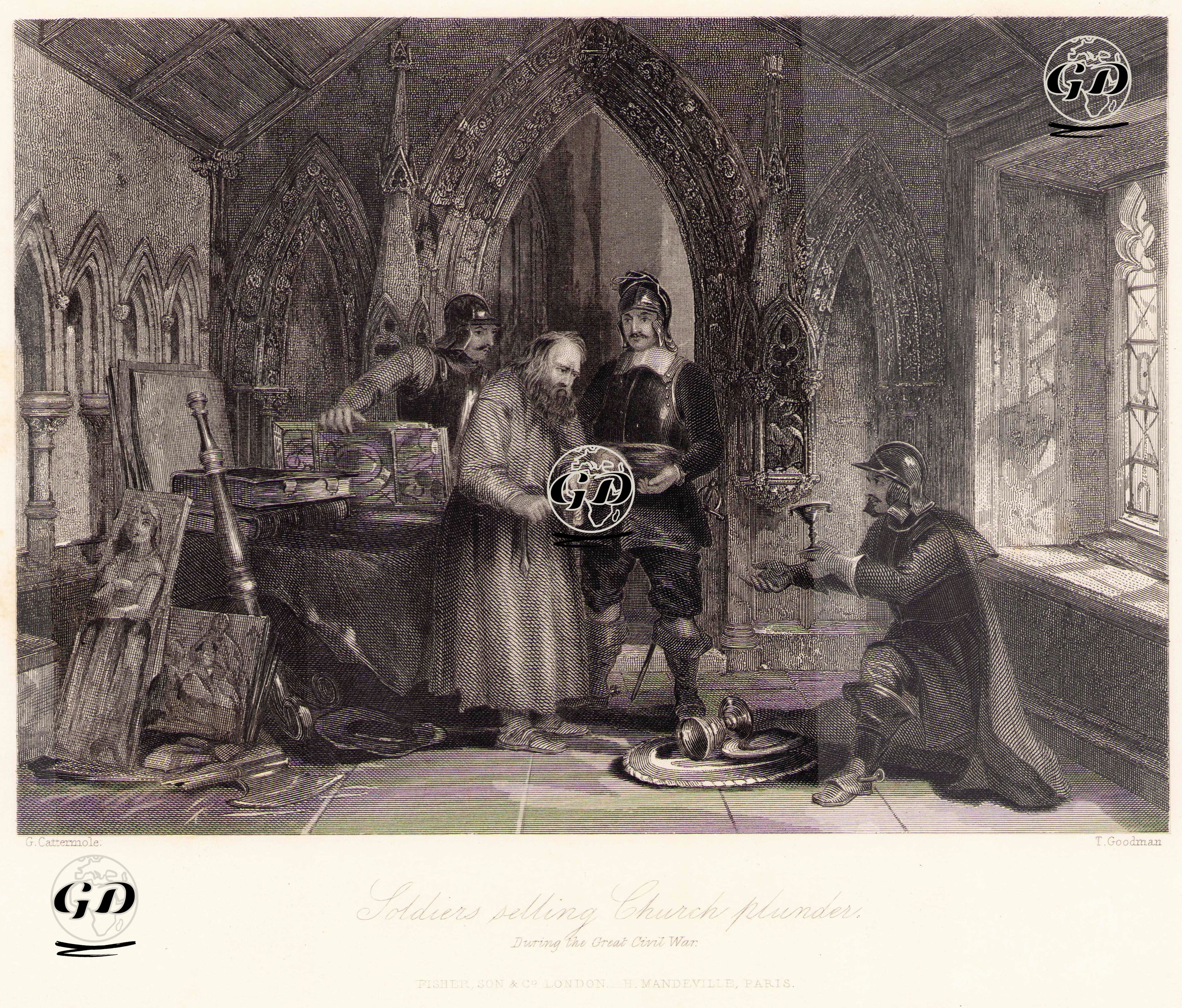 İngiliz İç Savaşı Sırasında Cumhuriyetçi Askerlerin Yağmaladıkları Eşyaları Kiliseye Satmaları - George Cattermole (1800-1868) - 1848