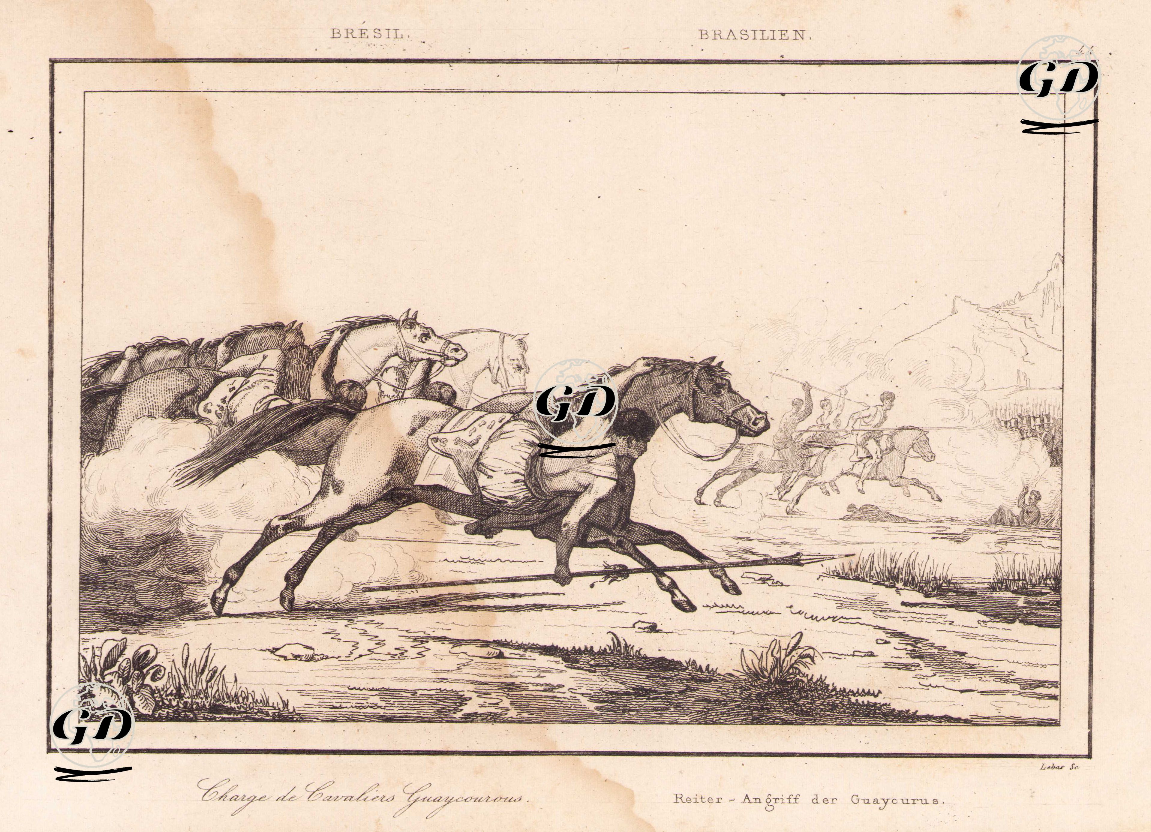Bresil, Charge de Cavaliers Guaycourous-Brasilien, Reiter Angriff Der Guaycurus (Charge Of Guaycuru Horsemen) -  - 1837