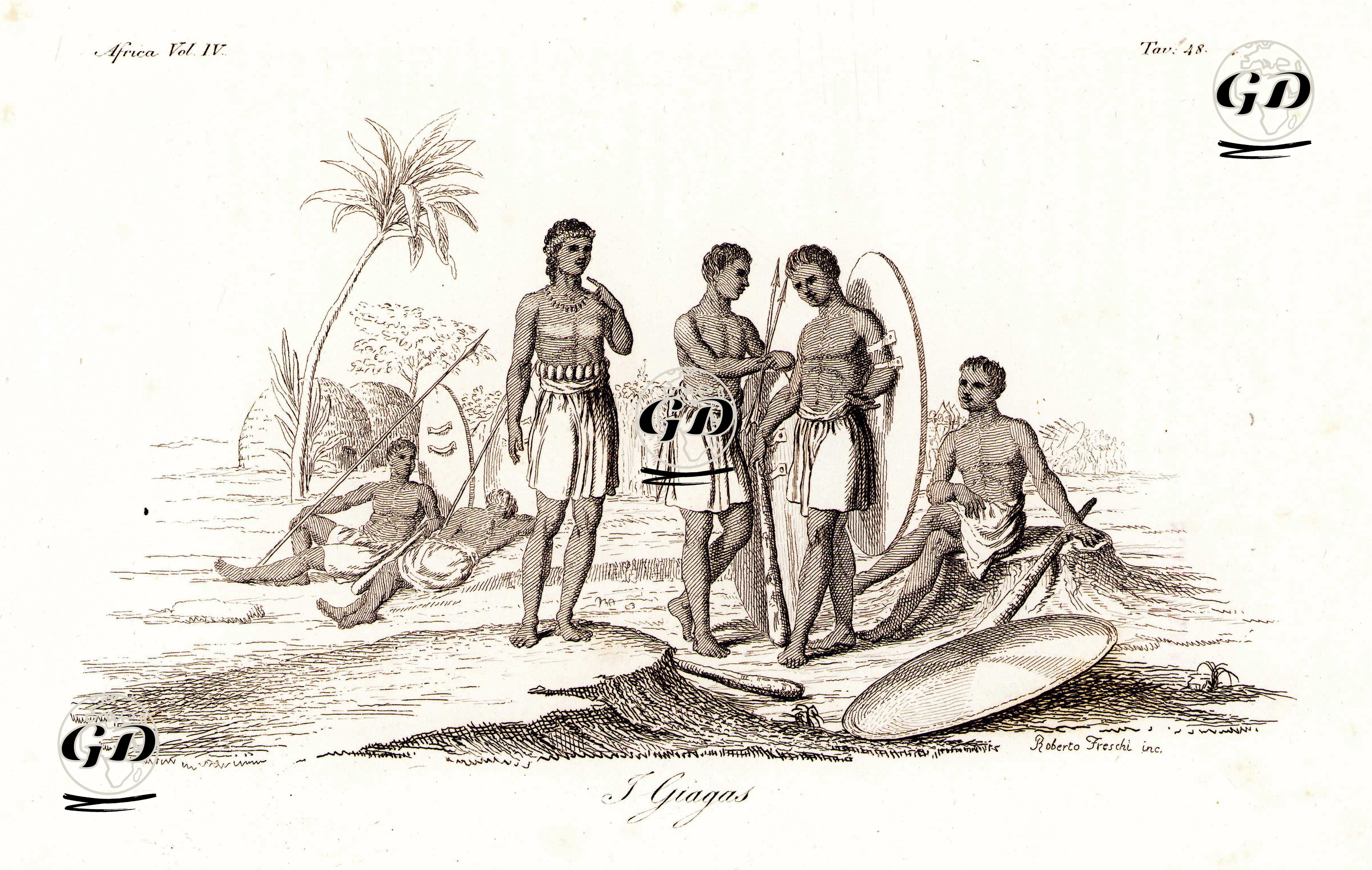 Sierra Leone'de Yaşayan Göçebe Giagas Gallas) Savaşçıları, Afrika Cilt IV. Resim 48. -  - 1820's-1840's