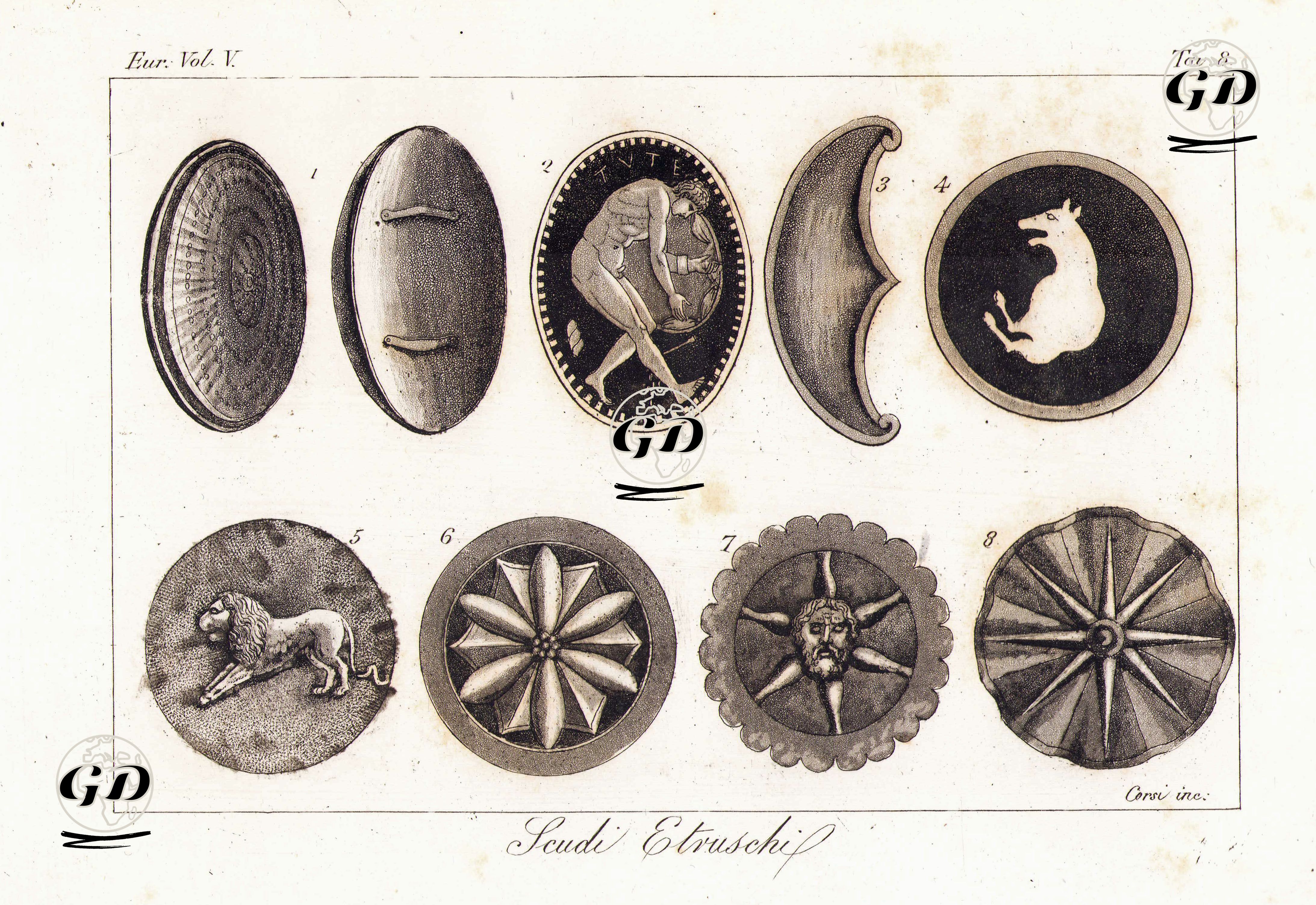 Etrüsklü Askerlerin Kullandığı Kalkanlar, Avrupa. Cilt V. Resim 8. -  - 1820's-1840's