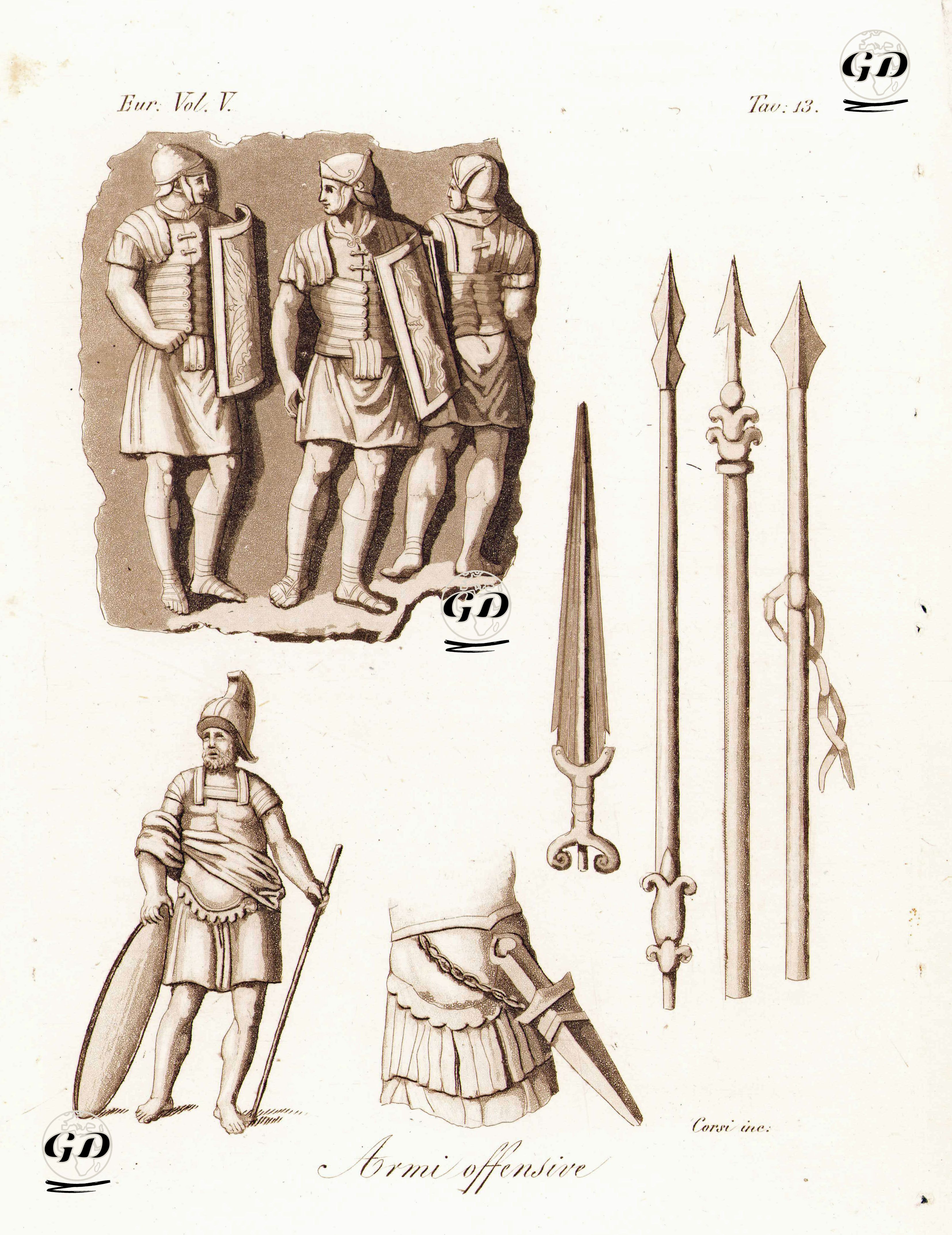 Roma Ordusu Askerlerinin Saldırı Silahları, Avrupa. Cilt V. Resim 13. -  - 1820's-1840's