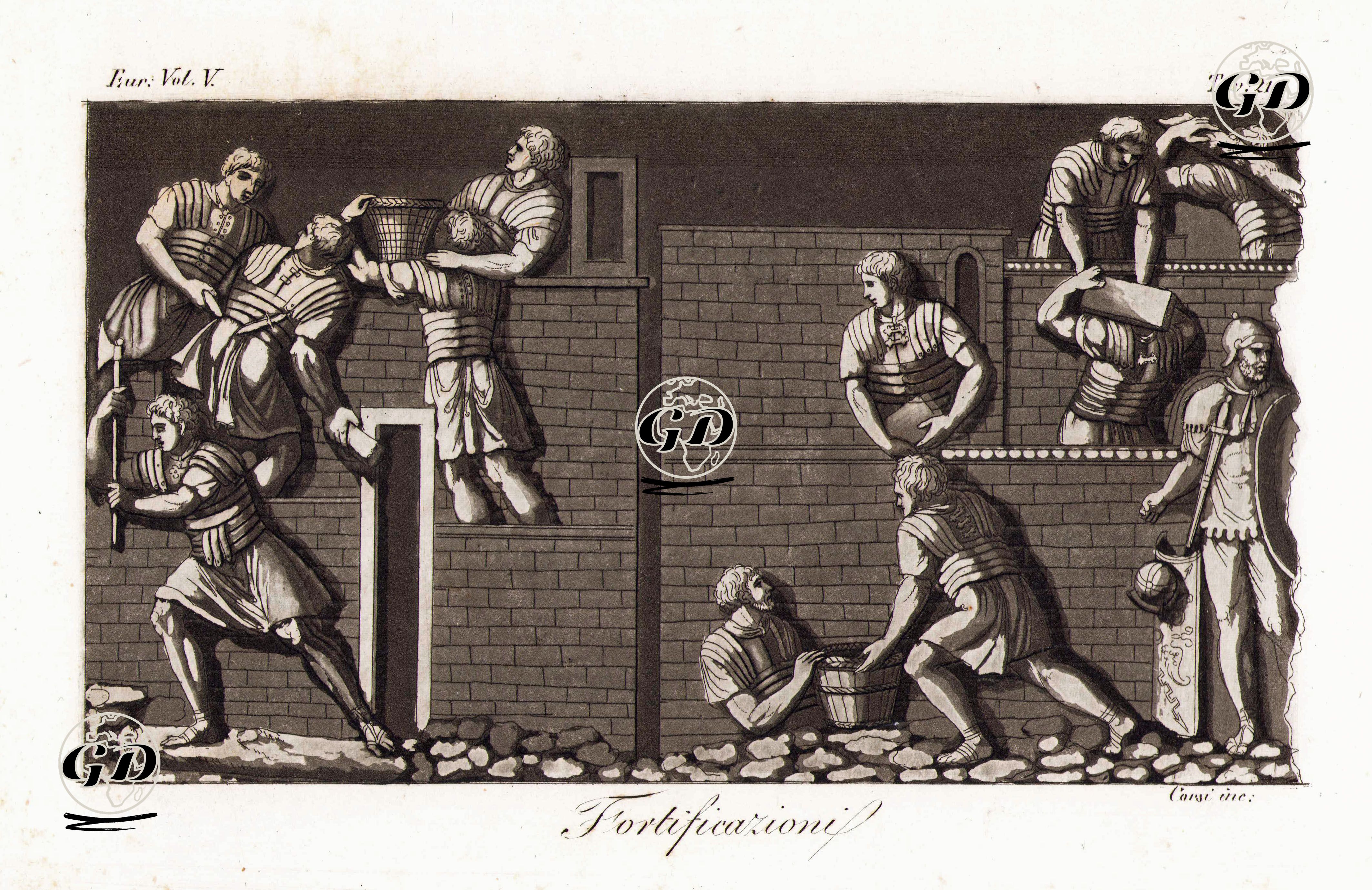 Fortificazioni, Eur. Vol V. Tav.21. (Roman Fortress Construction) -  - 1820's-1840's
