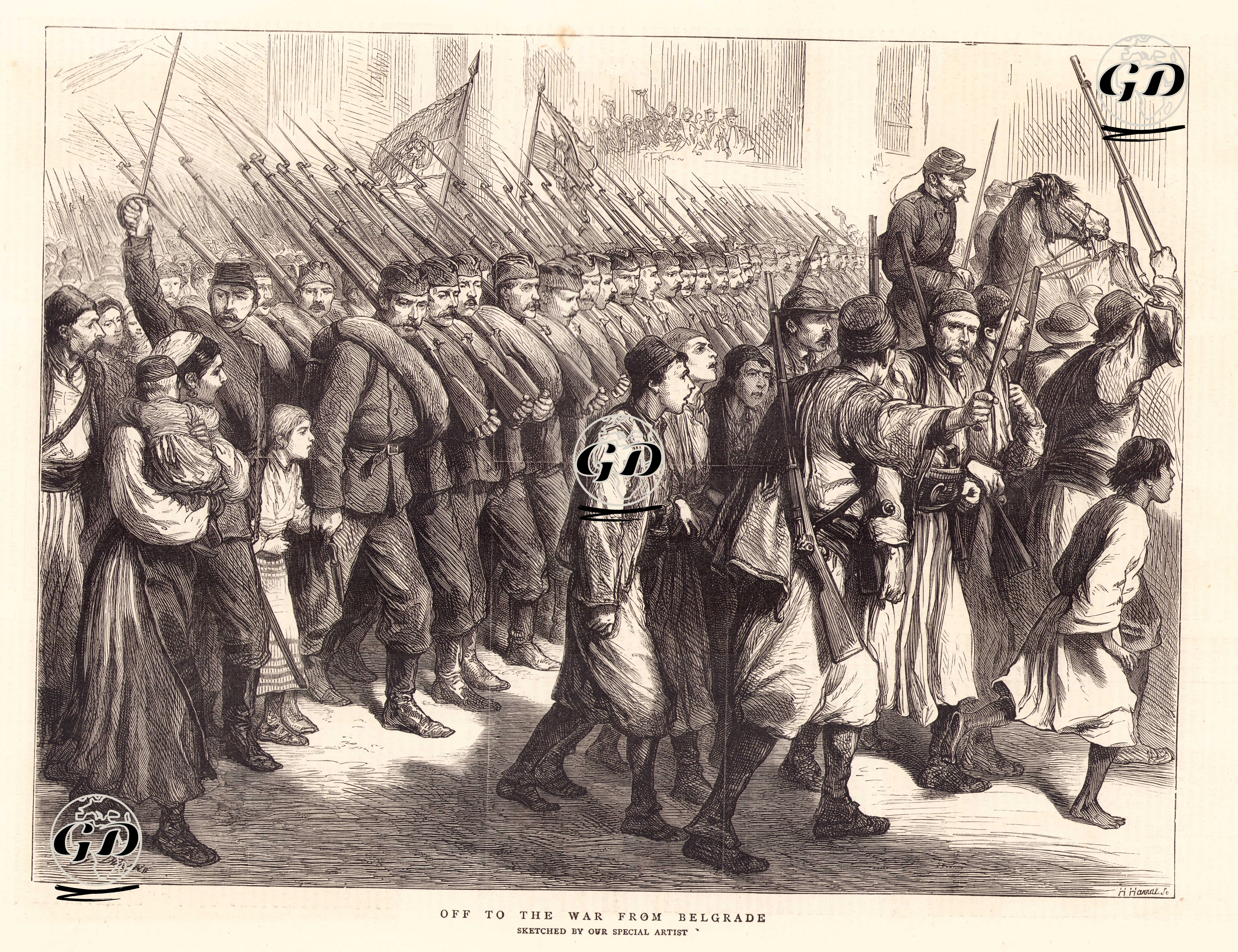 1876-1877 Osmanlı-Sırp Savaşı Sırasında Belgrad'dan Savaşa Giden Sırp Askerleri - Godefroy Durand (1832-1896) - 1876