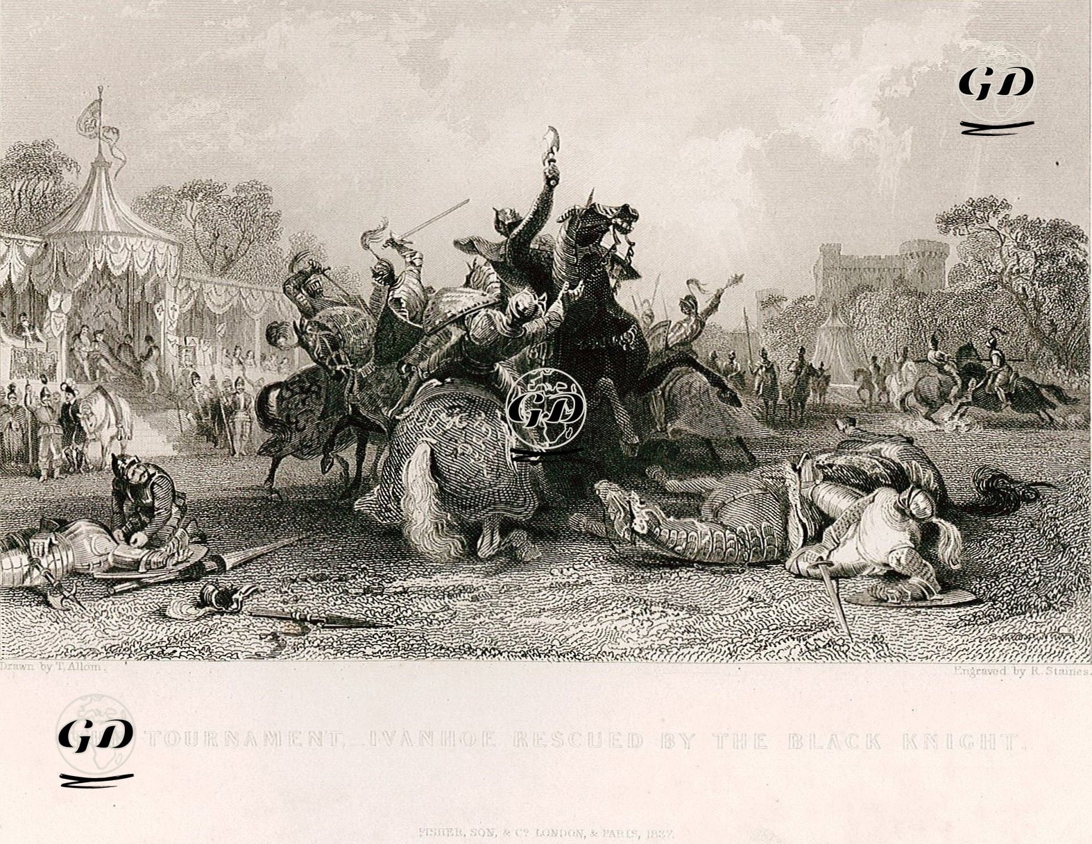 The Tournament, Ivanhoe Rescued By The Black Knight - Thomas Allom (1804-1872) - 1837