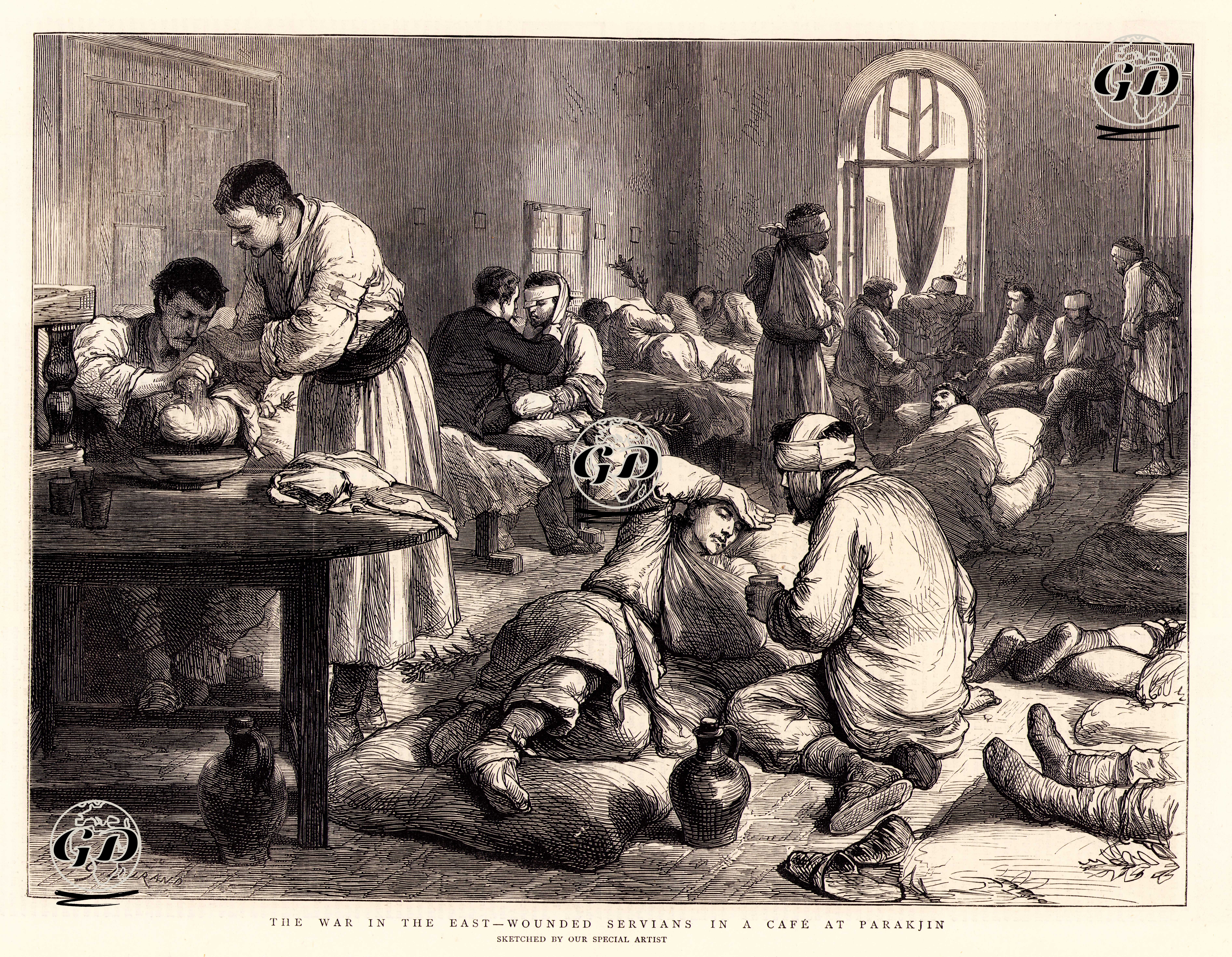 The War in The East-Wounded Servians in A Cafe At Parakjin - Godefroy Durand (1832-1896) - 1876