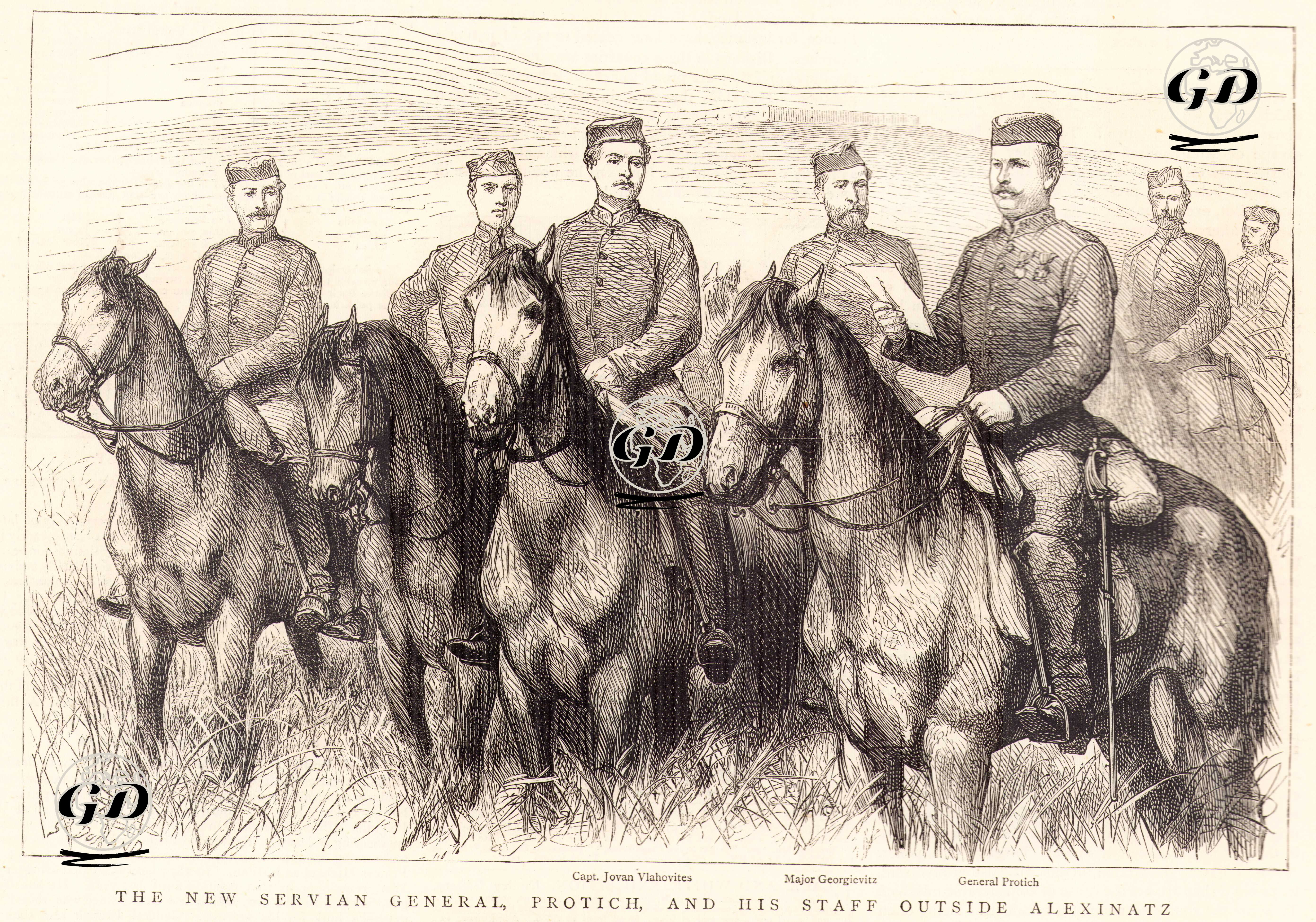1876-1877 Osmanlı-Sırp Savaşı Sırasında Aleksinac Yakınlarında Sırp General Protich Ve Diğer Subaylar (Yüzbaşı Jovan Vlahovites, Binbaşı Georgievitz)  -  - 1876