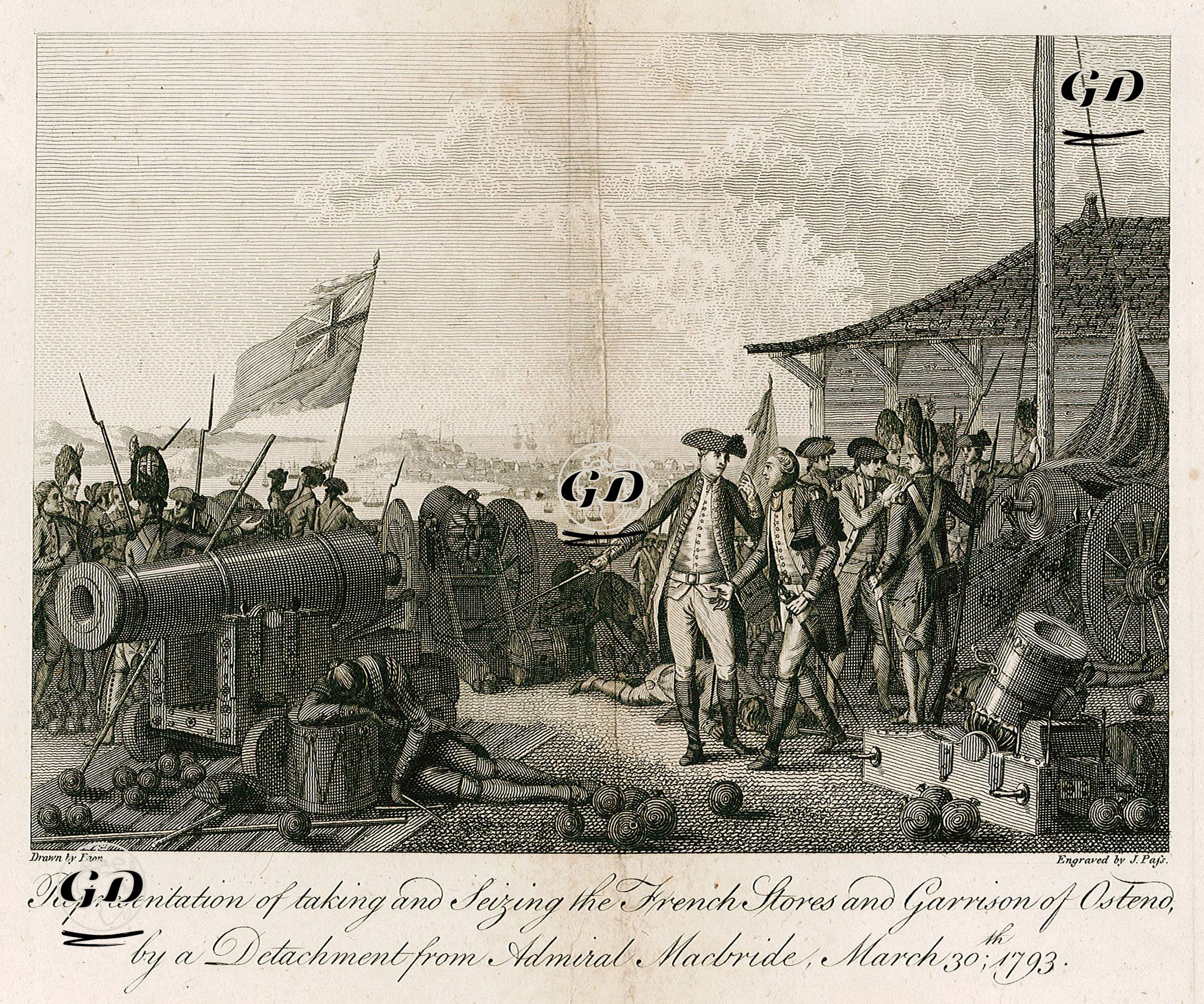 30 Mart 1793 Tarihinde Amiral John MacBride Bağlı İngiliz Birliklerinin Belçikanın Oostende Şehrinde Bulunan Fransız Garnizonunu Ele Geçirmeleri - Paon - 1797