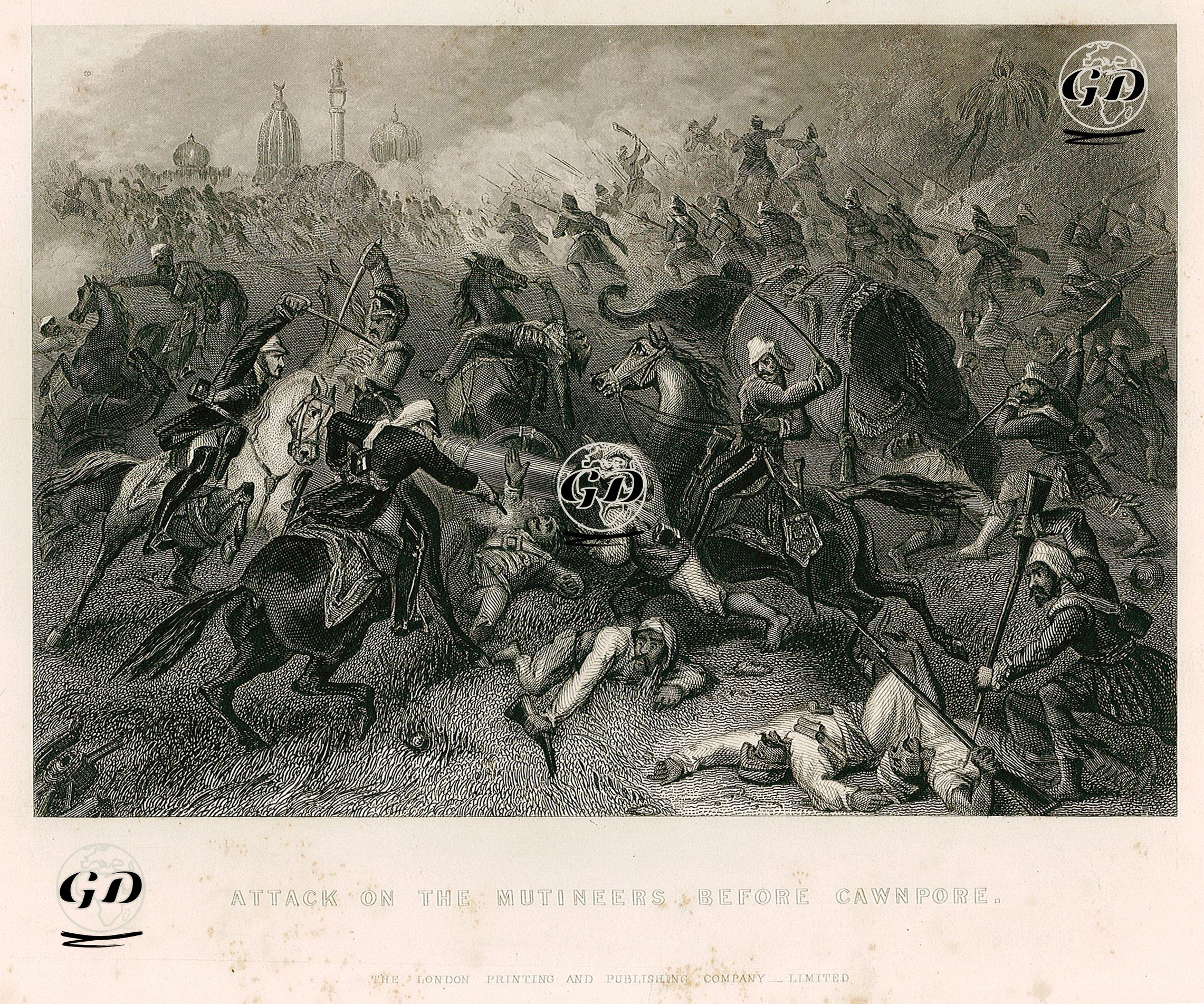 1857 Yılında Hint İsyanı Sırasında Kanpur'u (Cawnpore) Doğu Hindistan Şirketi Ordusuna Bağlı İsyancı Sepoy Askerlerinden Geri Almak İçin İngiliz Birliklerinin Saldırısı -  - 1858