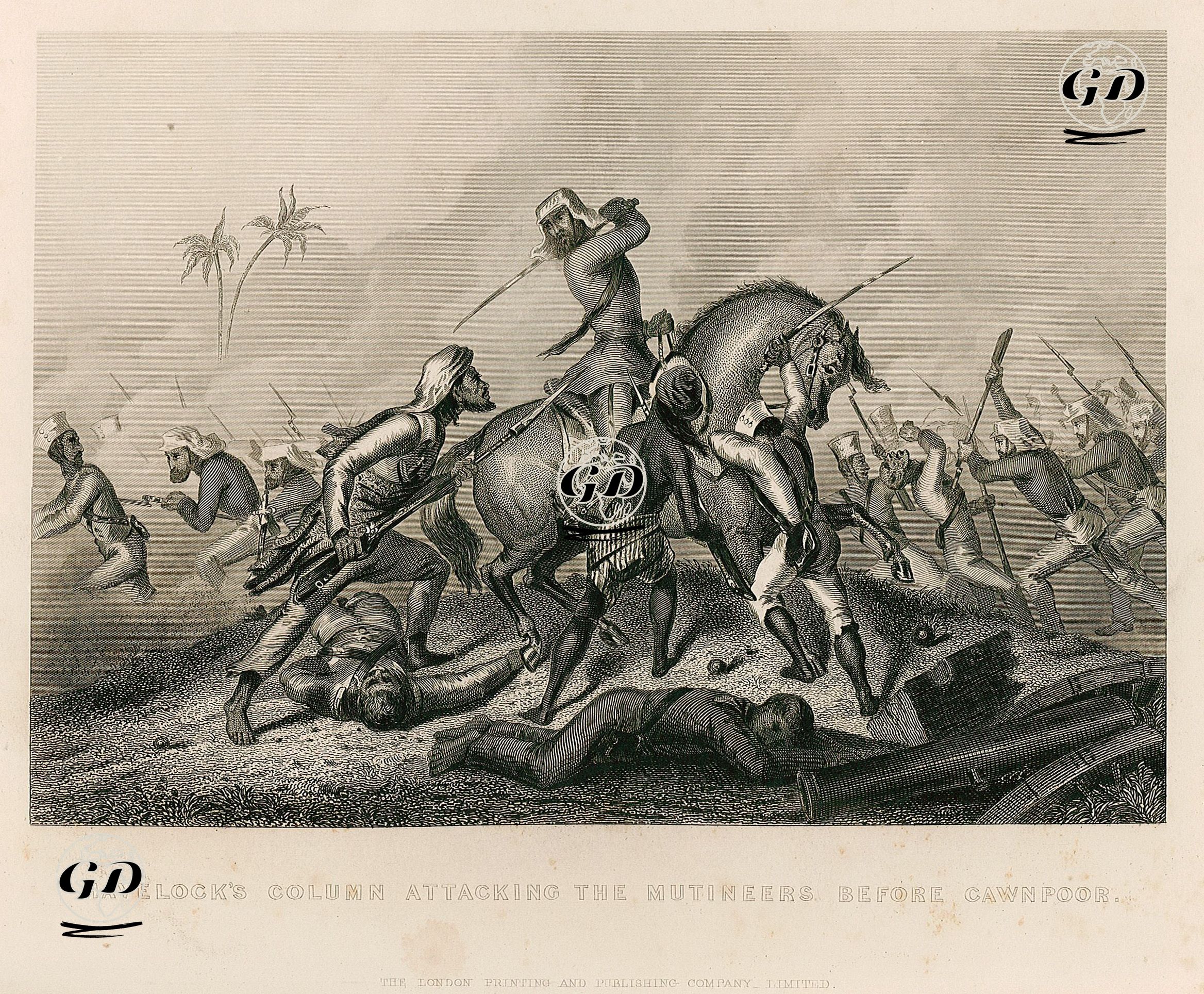 1857 Yılında Kanpur'un İsgalden Kurtarmak İçin General Henry Havelock'un Birliklerinin Britanya Doğu Hindistan Şirketi Ordusuna Bağlı İsyancı Sepoy Askerlerin Saldırması -  - 1858
