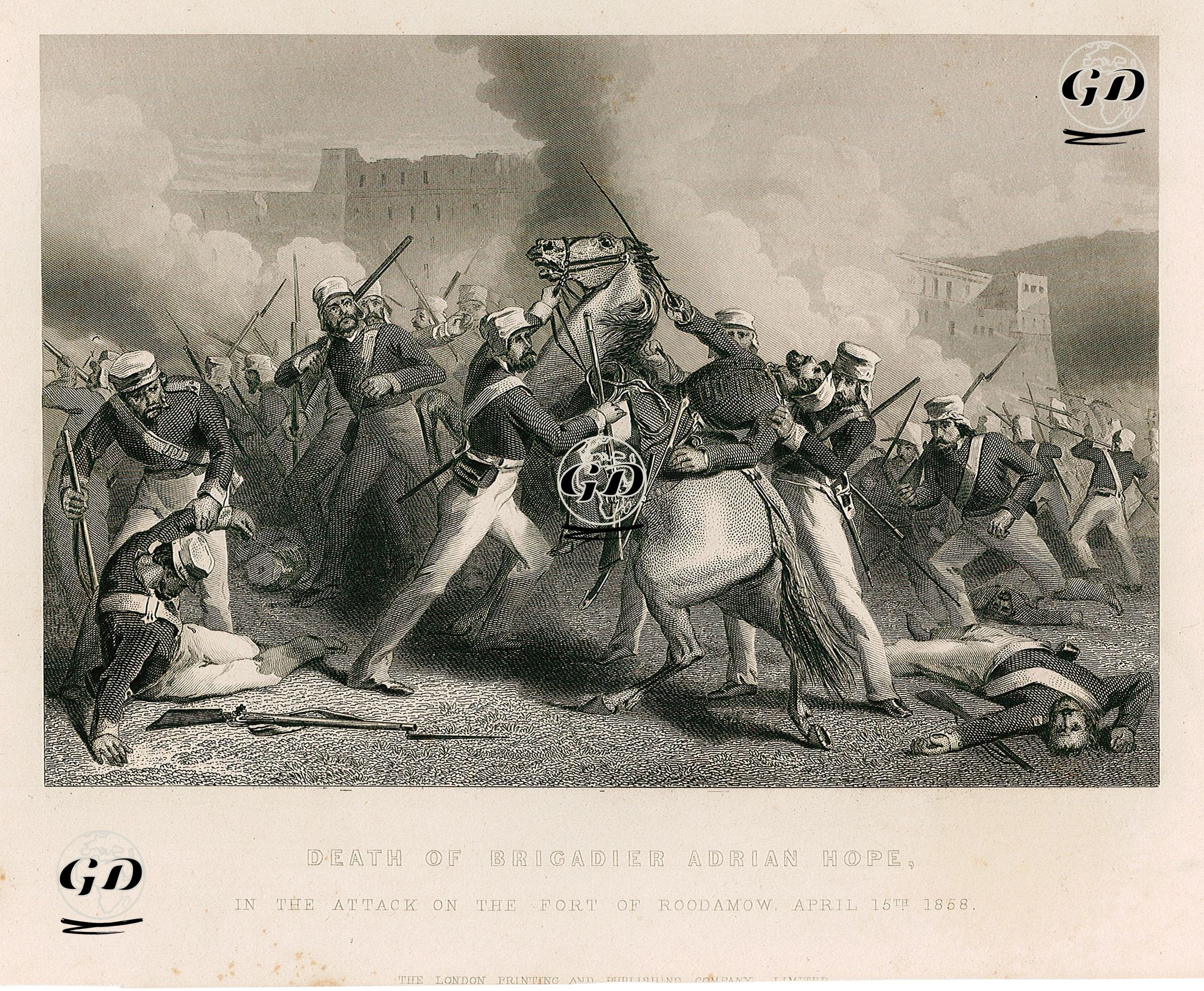 15 Nisan 1858 Tarihinde İngiliz Birliklerinin Rooeah (Roodamow) Kalesine Yaptığı Hücum Sırasında General Adrian Hope'n Ölümü -  - 1858