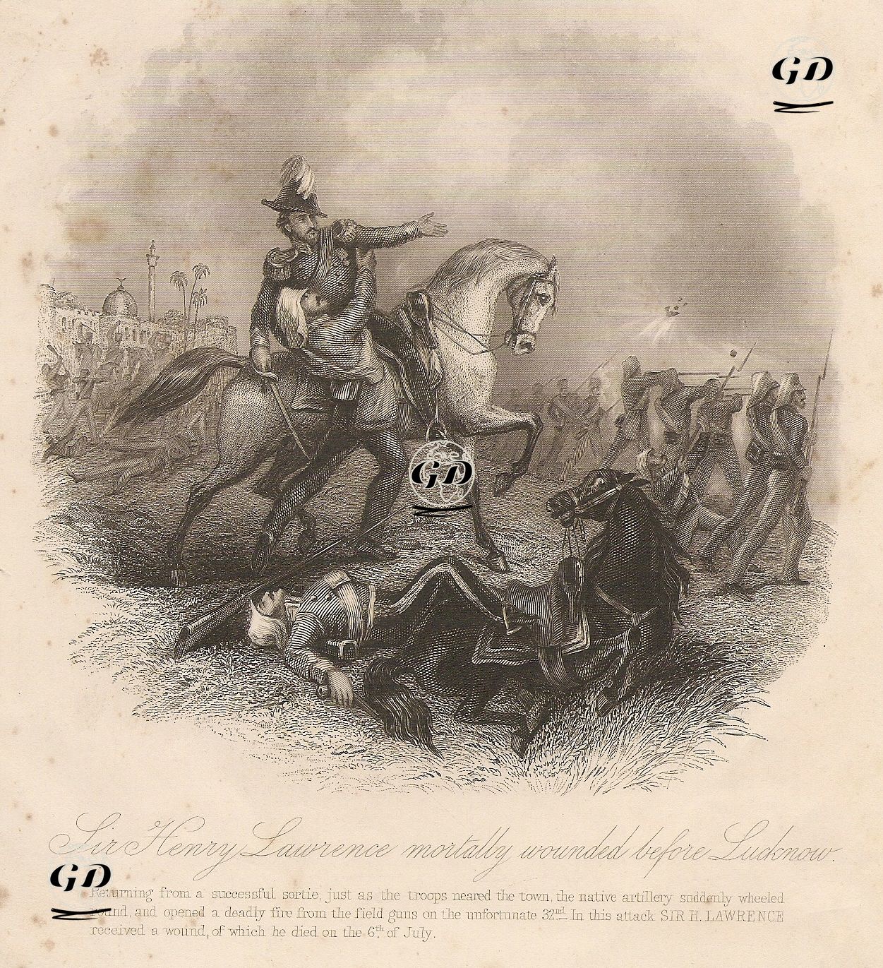 Hint İsyanı Sırasında Lucknow Saldırısında sırasında General Henry Montgomery Lawrence'nin Ölümcül Şekilde Yaralanması -  - 1858