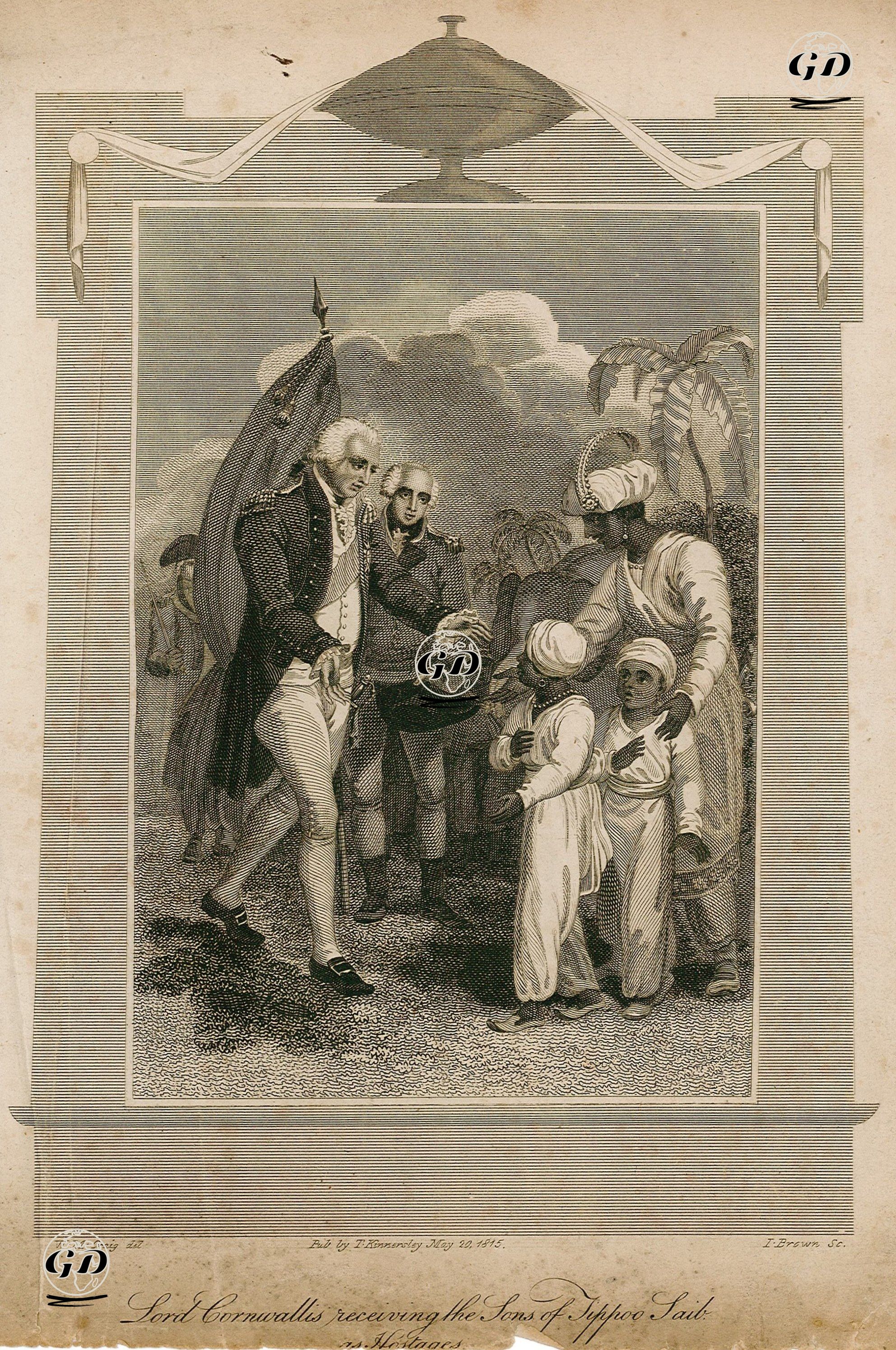 1792 yılında General Lord Cornwallis'in Savaş Tazminatının Teminatı Olarak Maisur Kralı Tipu Sultan'ın İki Oğlunu Rehin Alması - William Marshall Craig (1765-1834) - 1815